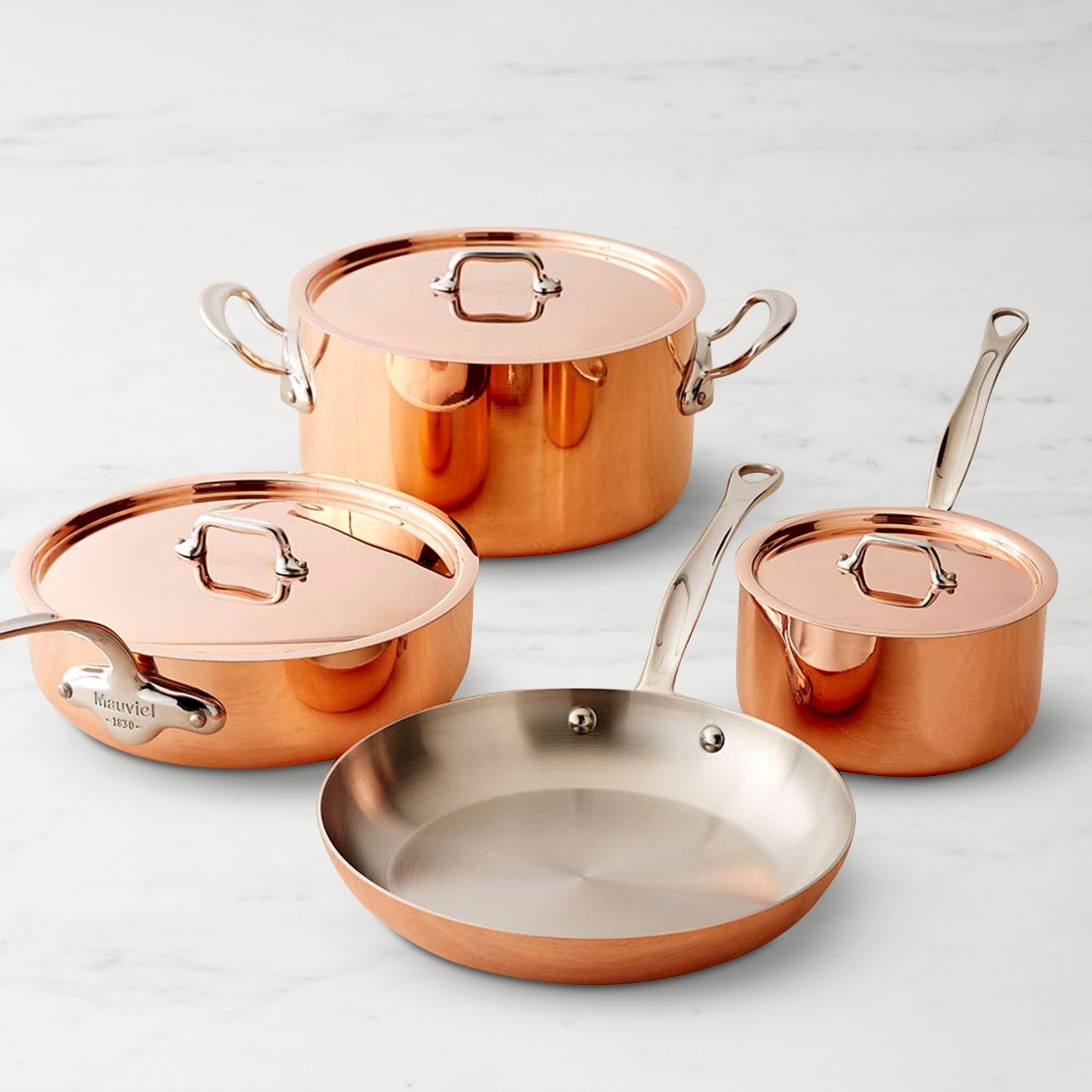 Mauviel M’3S Copper 7-Piece Cookware Set with Stainless-Steel Handles, Free & F