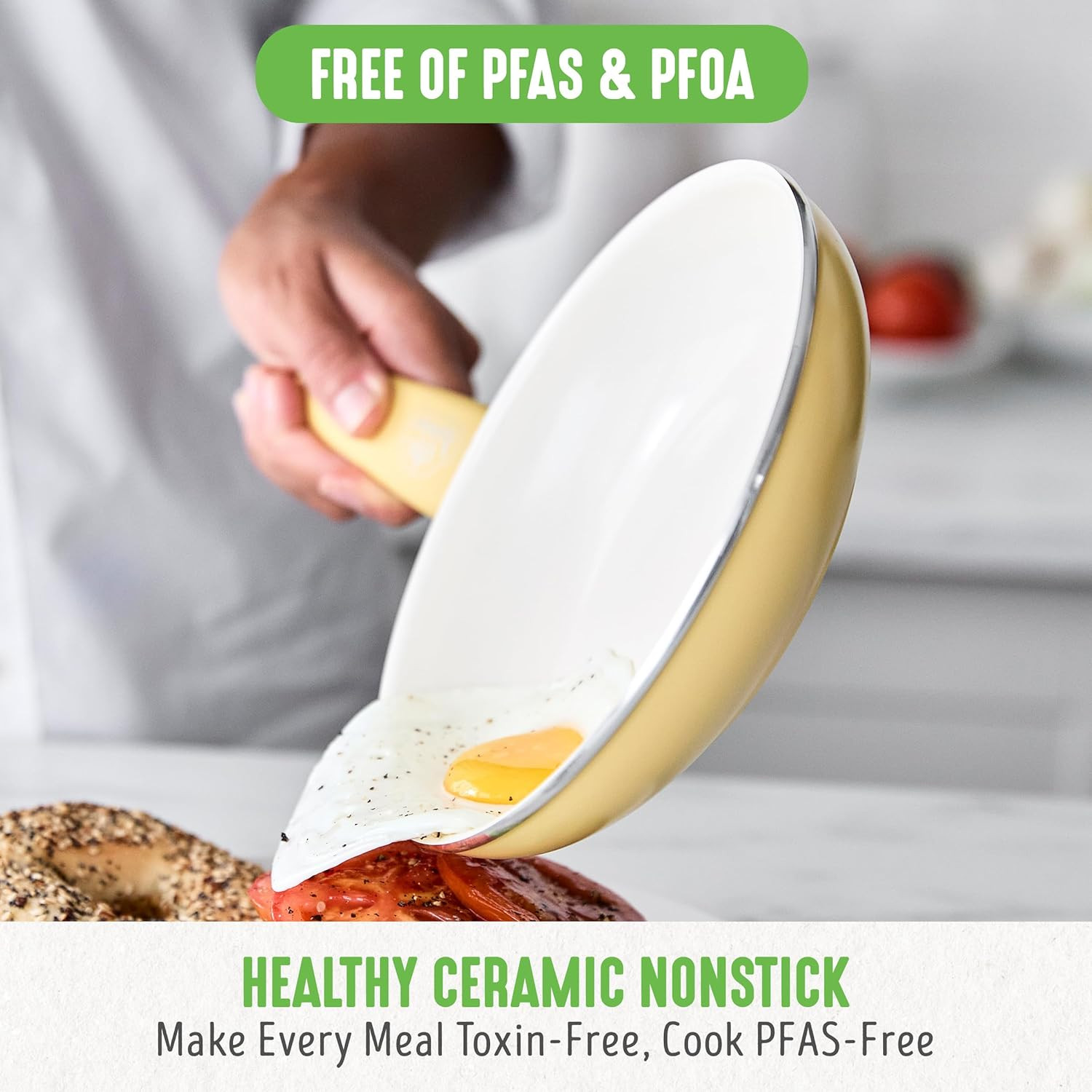 Healthy Ceramic Nonstick 18-Piece Cookware Set with Utensils – Yellow
