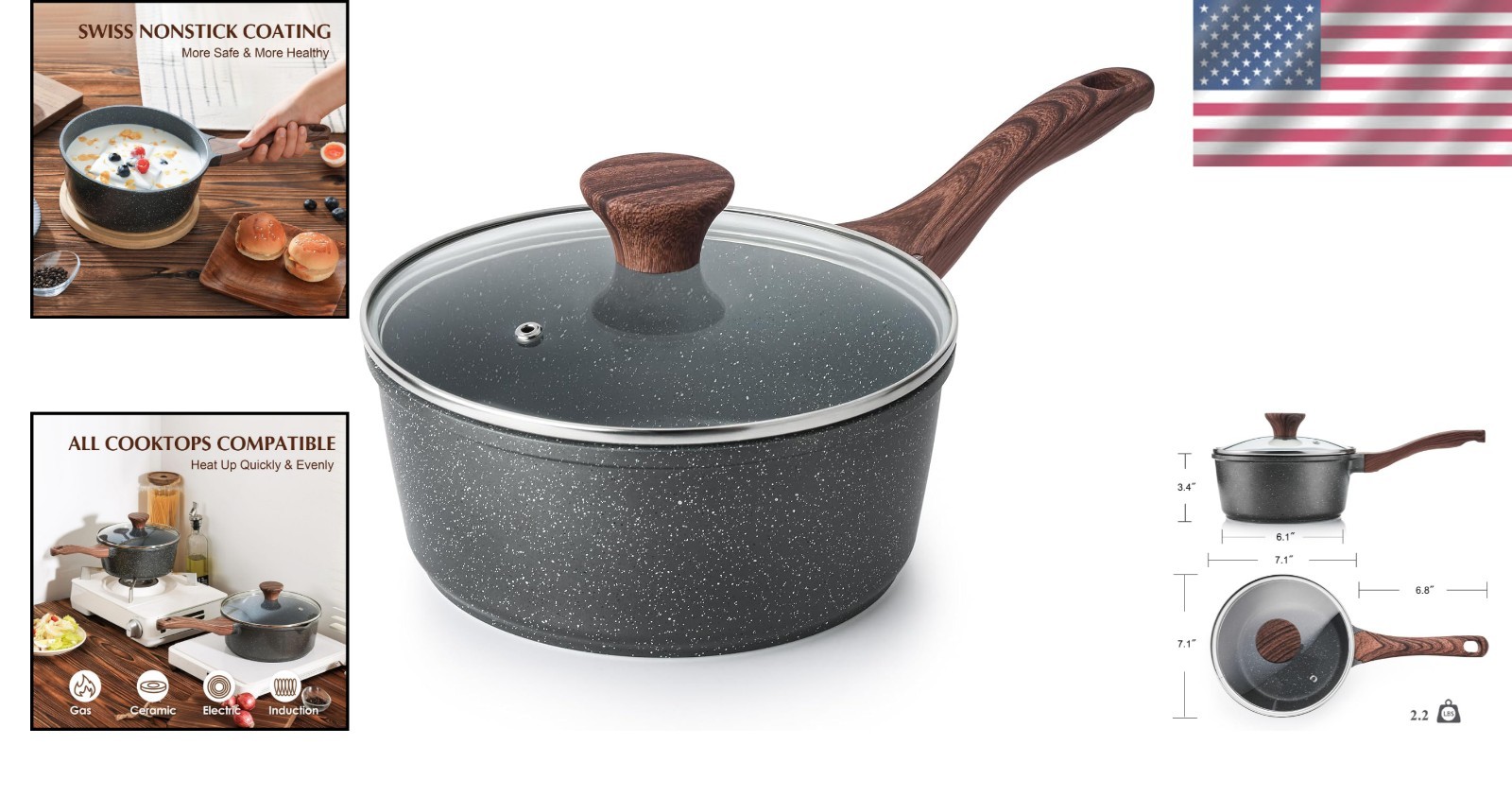 Compact 2.0 QT Nonstick Saucepan with Tempered Glass Lid for Healthy Cooking