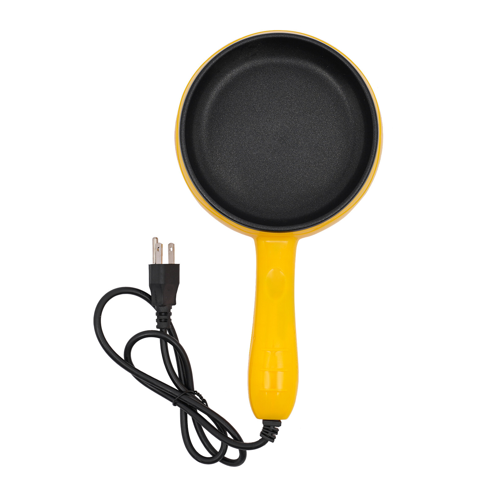 110V Stainless Steel Non-Stick Electric Skillet Yellow Mini Round Frying Pan