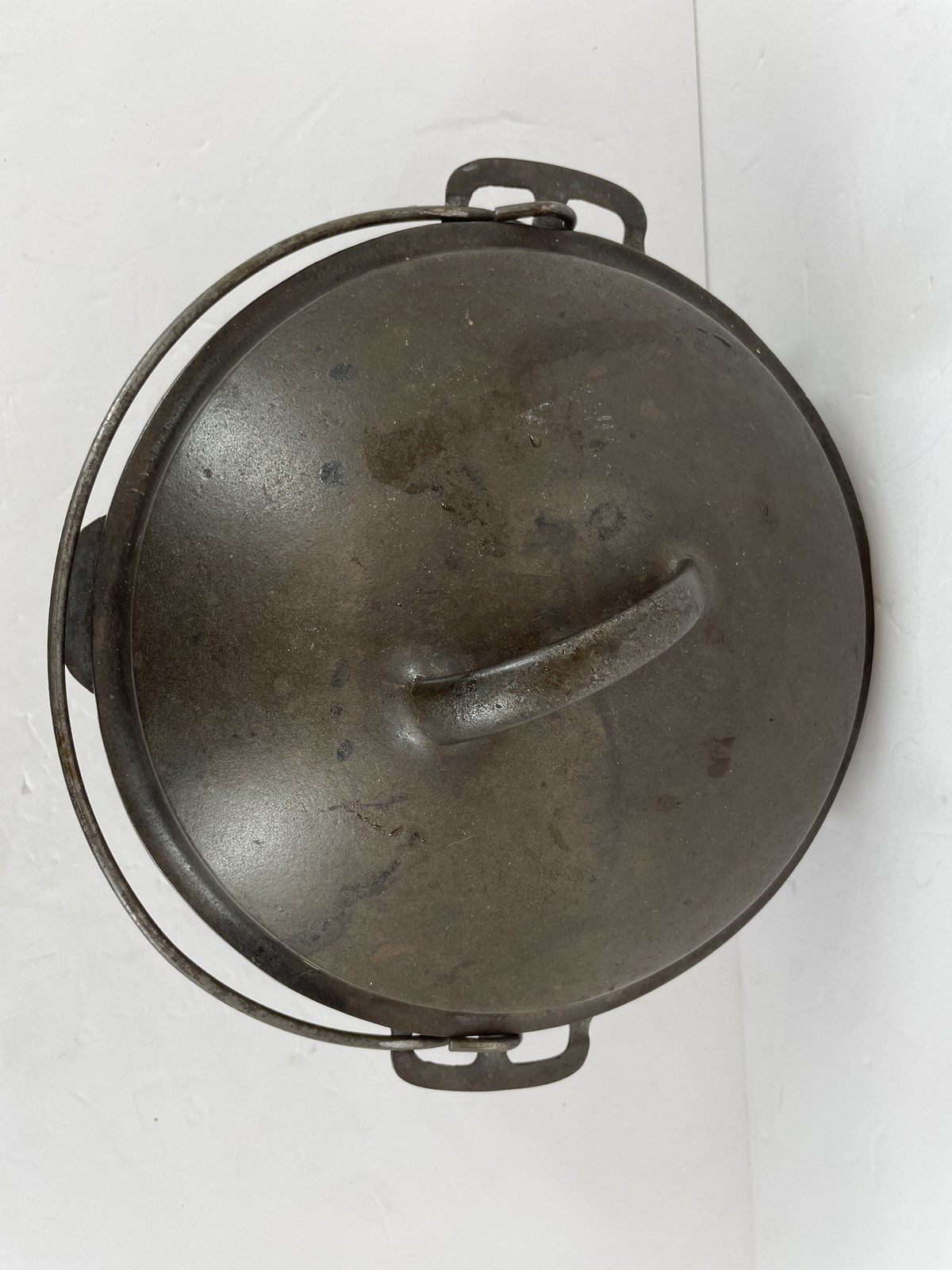 VTG 10″ Unmarked Wagner Ware Cast Iron Dutch Oven Pot Lid Bail Handle #8 no 8