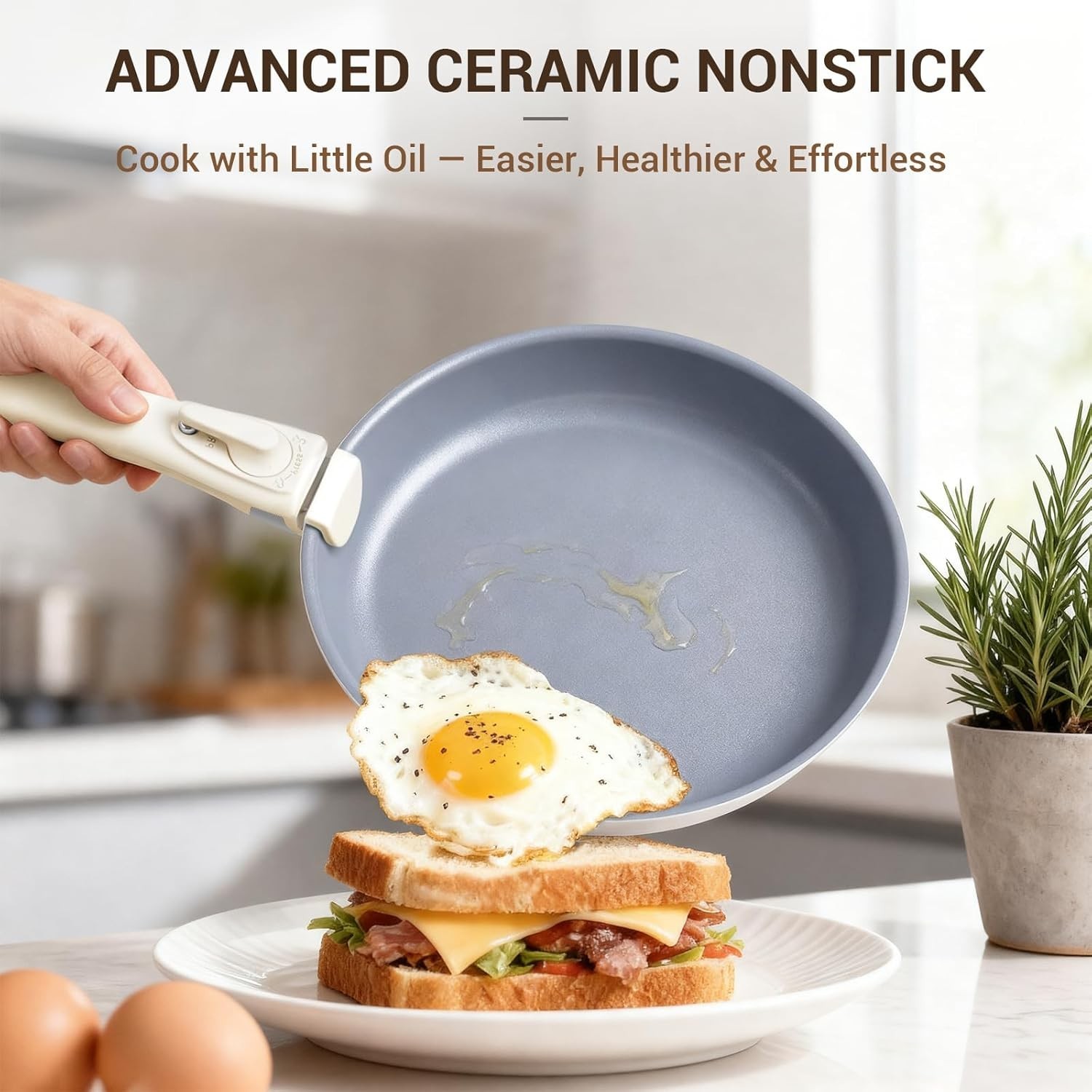 Ceramic Pots and Pans Set Non Stick, Non Toxic Cookware Set with Removable Ha…