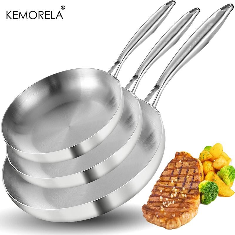 2/3PCS 304 Stainless Steel Frying Pan Set 22-28CM 5-Ply Nonstick Wok for Cooking