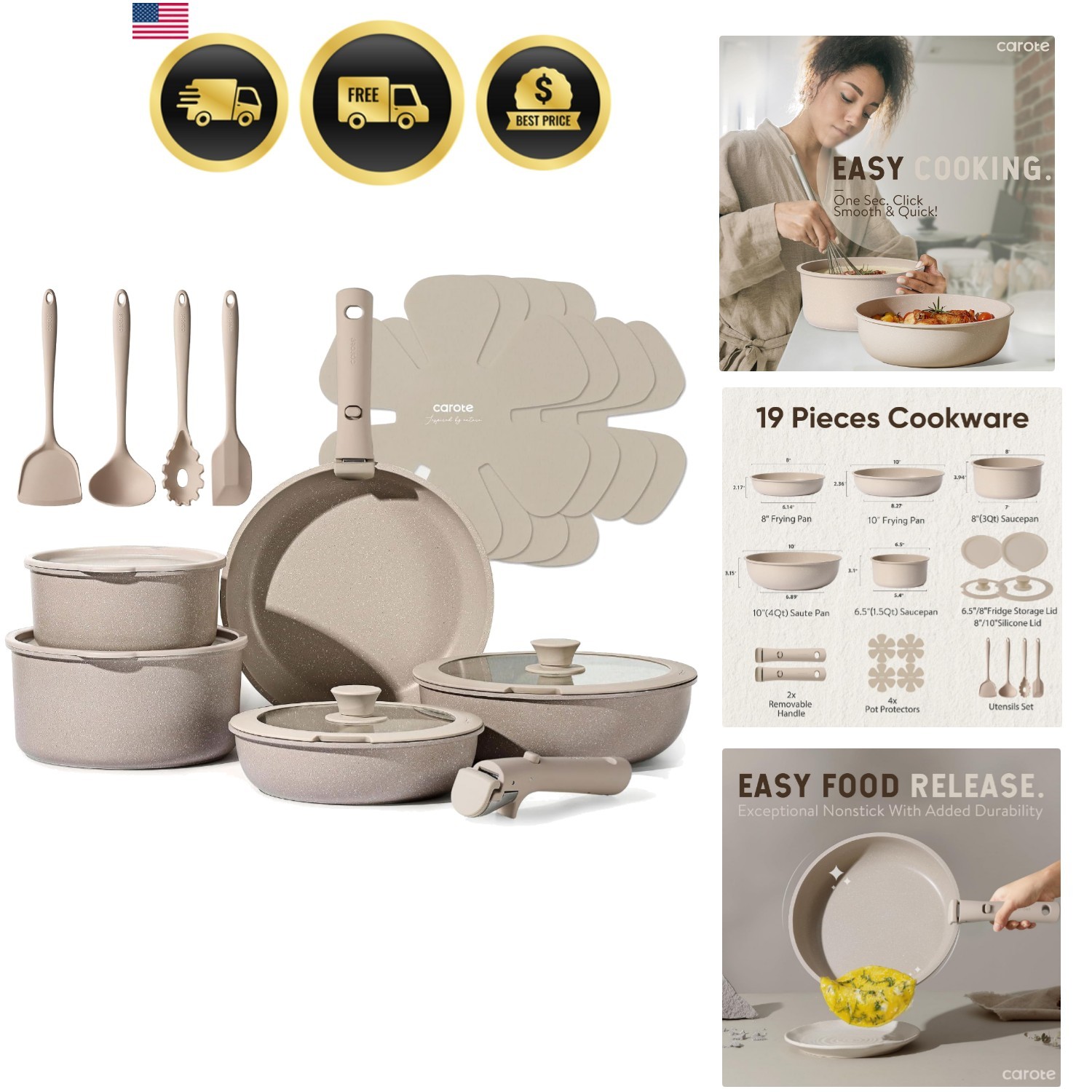 Cookware Set Nonstick Pots Pans Detachable Handle Oven Safe Kitchen Supplies