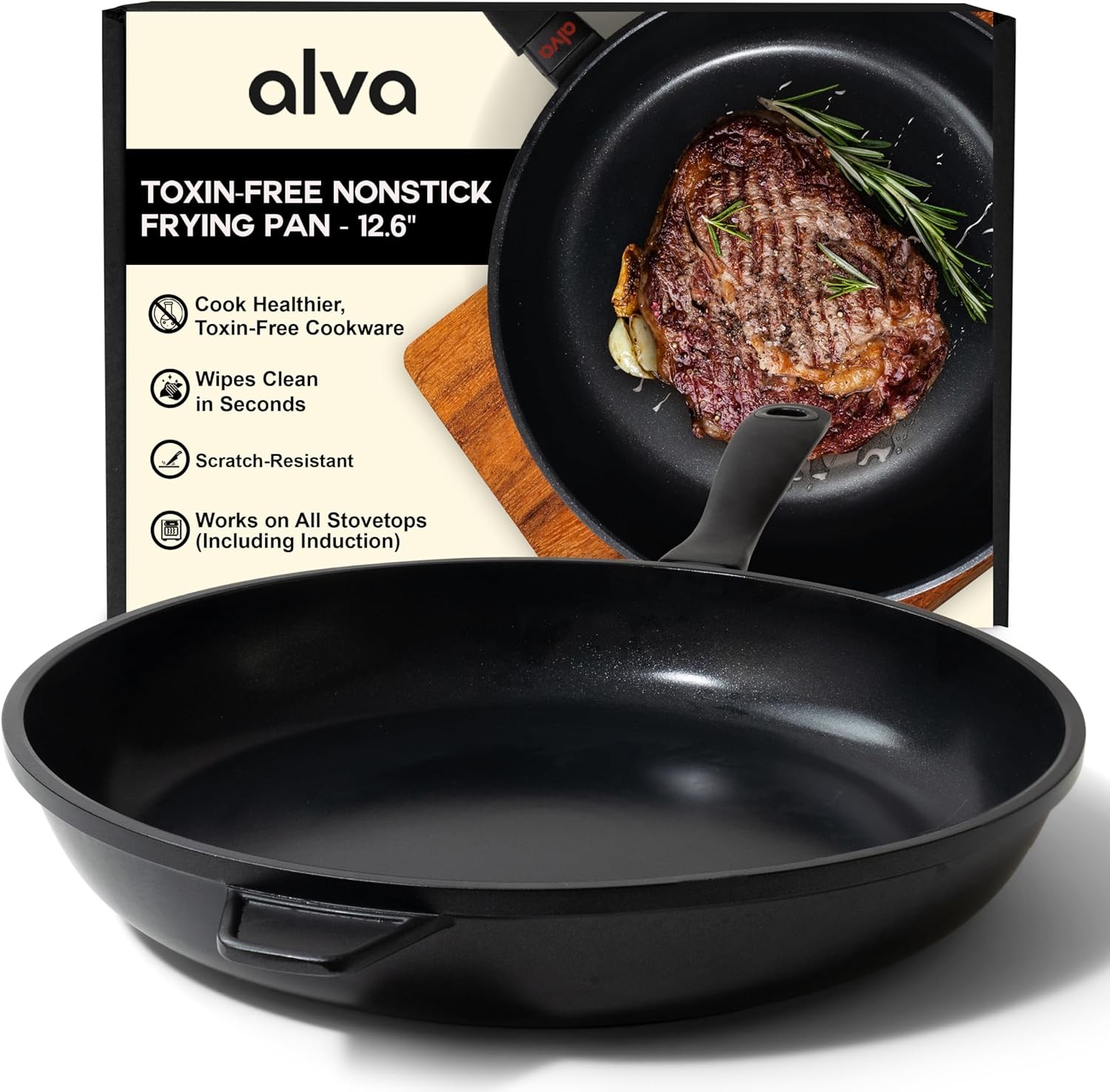 Alva Energy Nonstick Ceramic Frying Pan 12.6″ – Lightweight, 12.6-inch, Black