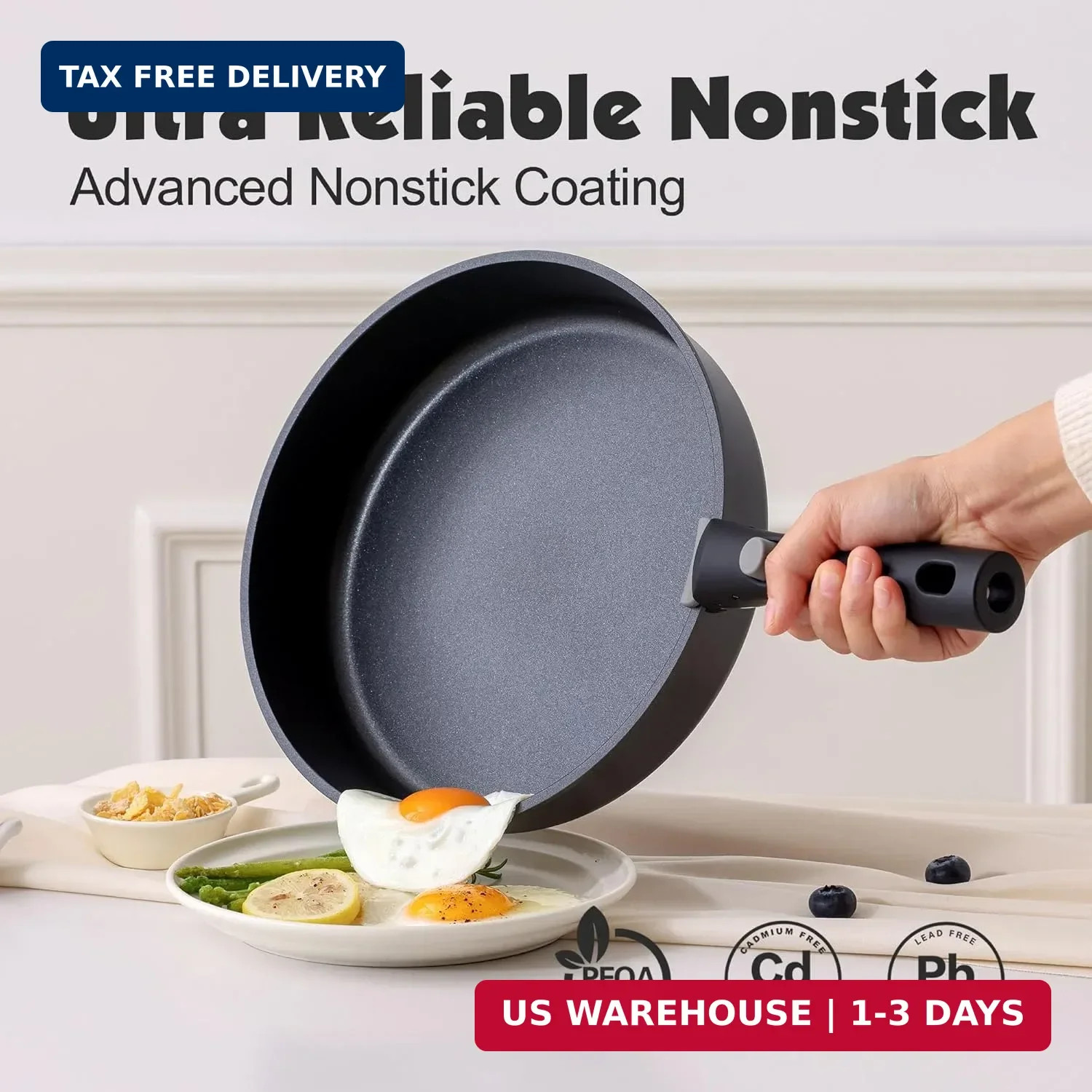 SENSARTE 17 Piece Pots and Pans Set, Nonstick Detachable Handle Cookware Set, In