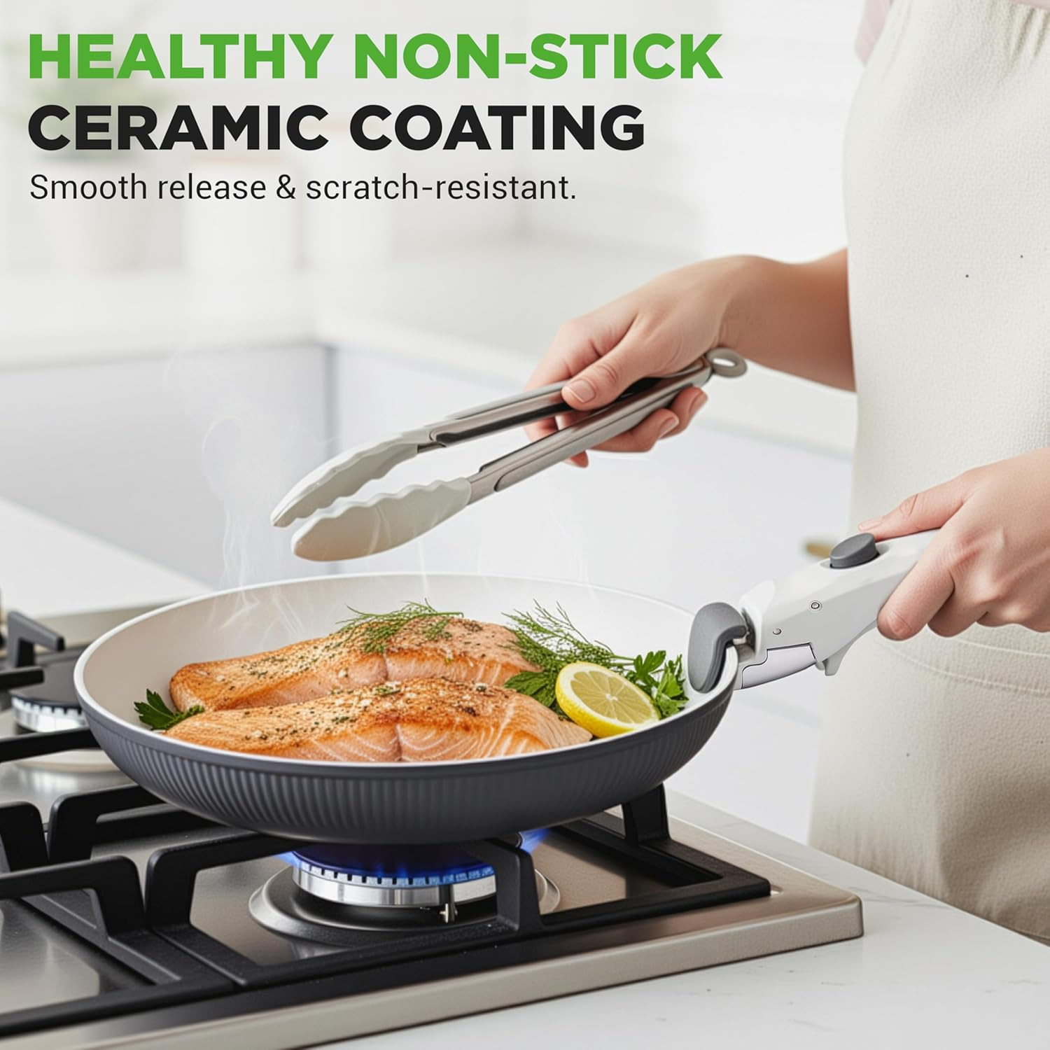 18-Piece Non-Stick Ceramic Cookware Set with Detachable Handles & Utensils