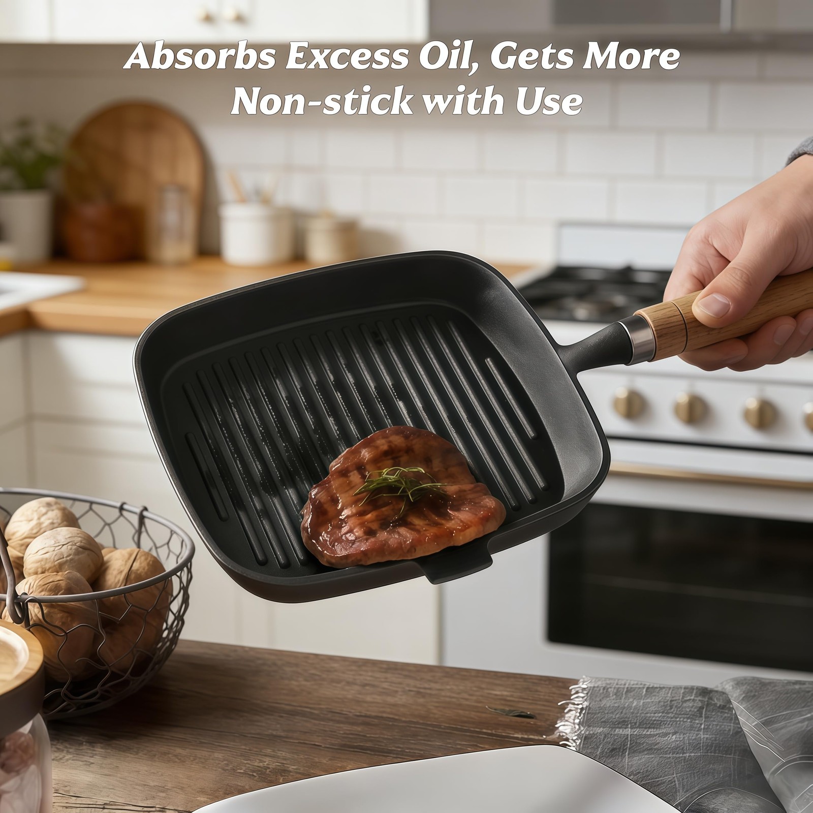 Komost 9 Inch Cast Iron Grill Pan for Stove Top, Square Skillet Griddle Pan w…