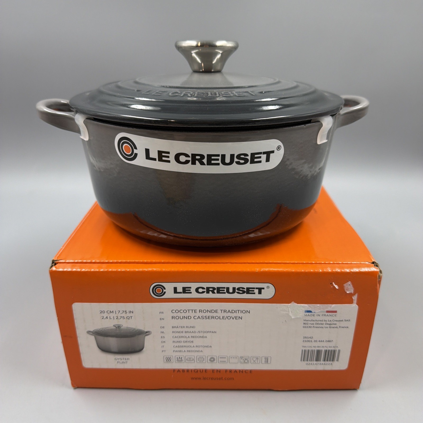 Le Creuset Cocotte Ronde 20cm 2-3/4qt Casserole Enamel Cast Iron- Oyster Flint
