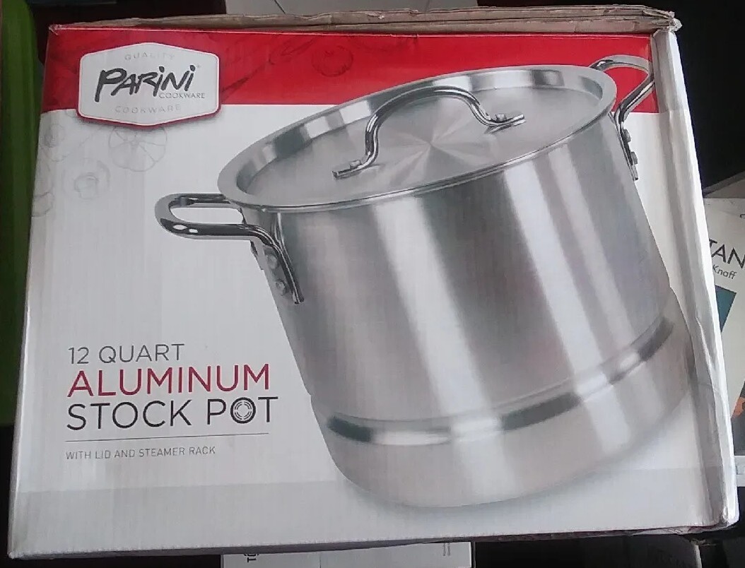 Parini 12 Quart Aluminum Stock Pot With Lid And Steamer Rack