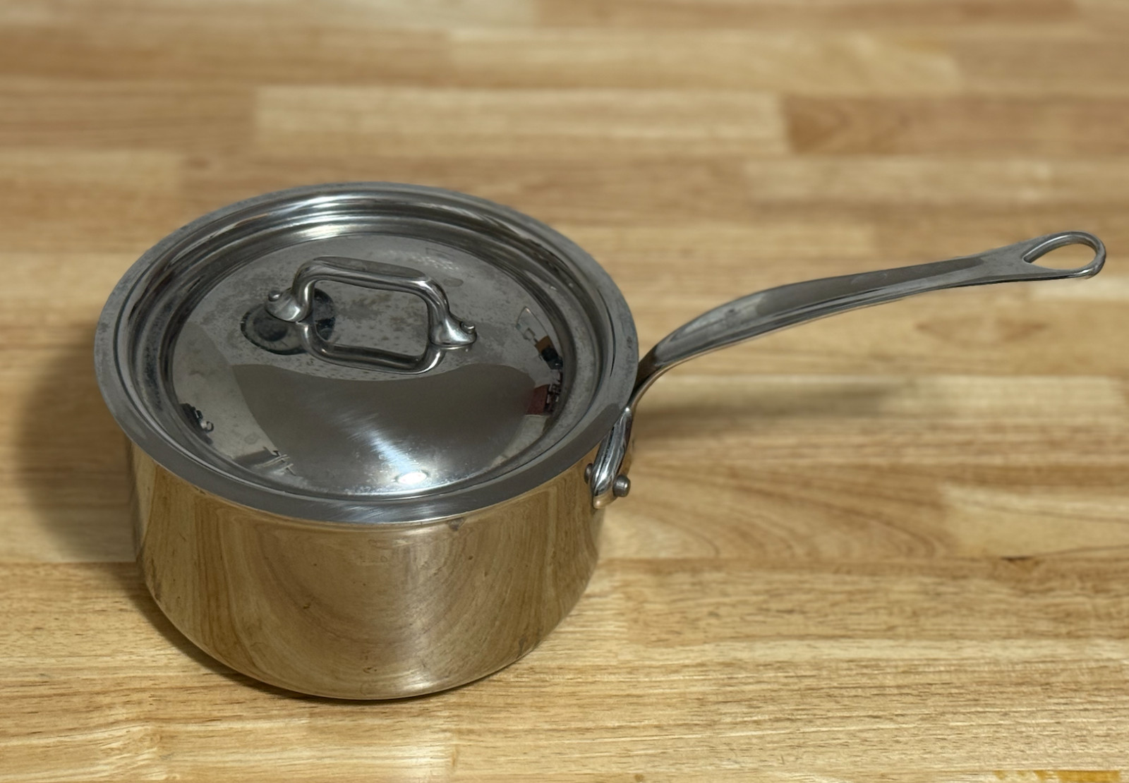Mauviel M’Cook 2.6 Qt 5-Ply Stainless Steel Saucepan with Lid Made in France