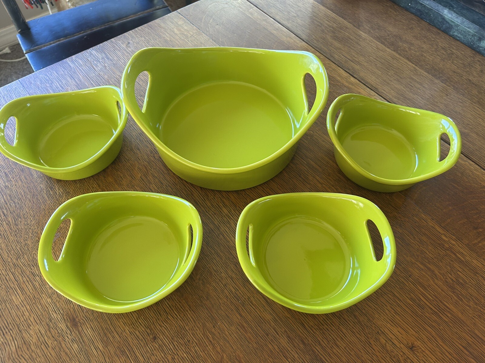 Rachael Ray Bubble & Brown Stoneware 9×9 Baker & 4 Singles 12 Oz 5 Piece Set