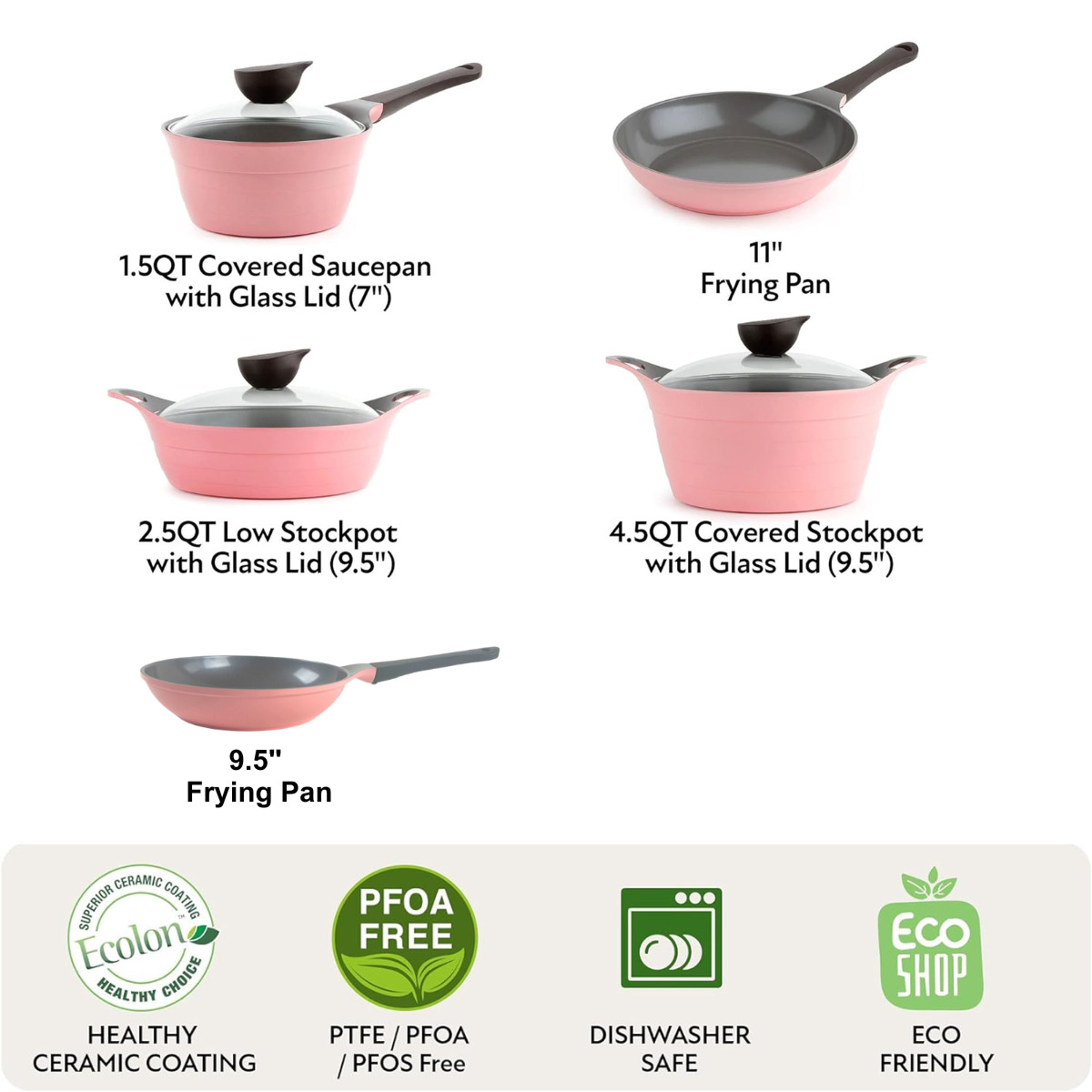 Neoflam Eela Pink 8pc Nonstick Kitchen Cookware Pot with Lid Pan, Made in Korea