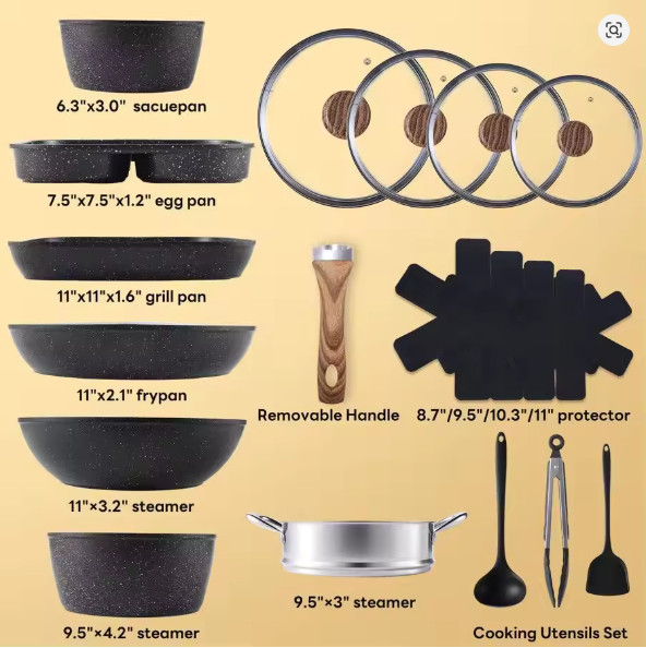 17 Pcs Nonstick Pots and Pans, Induction Kitchen Cooking Set with StayCool….