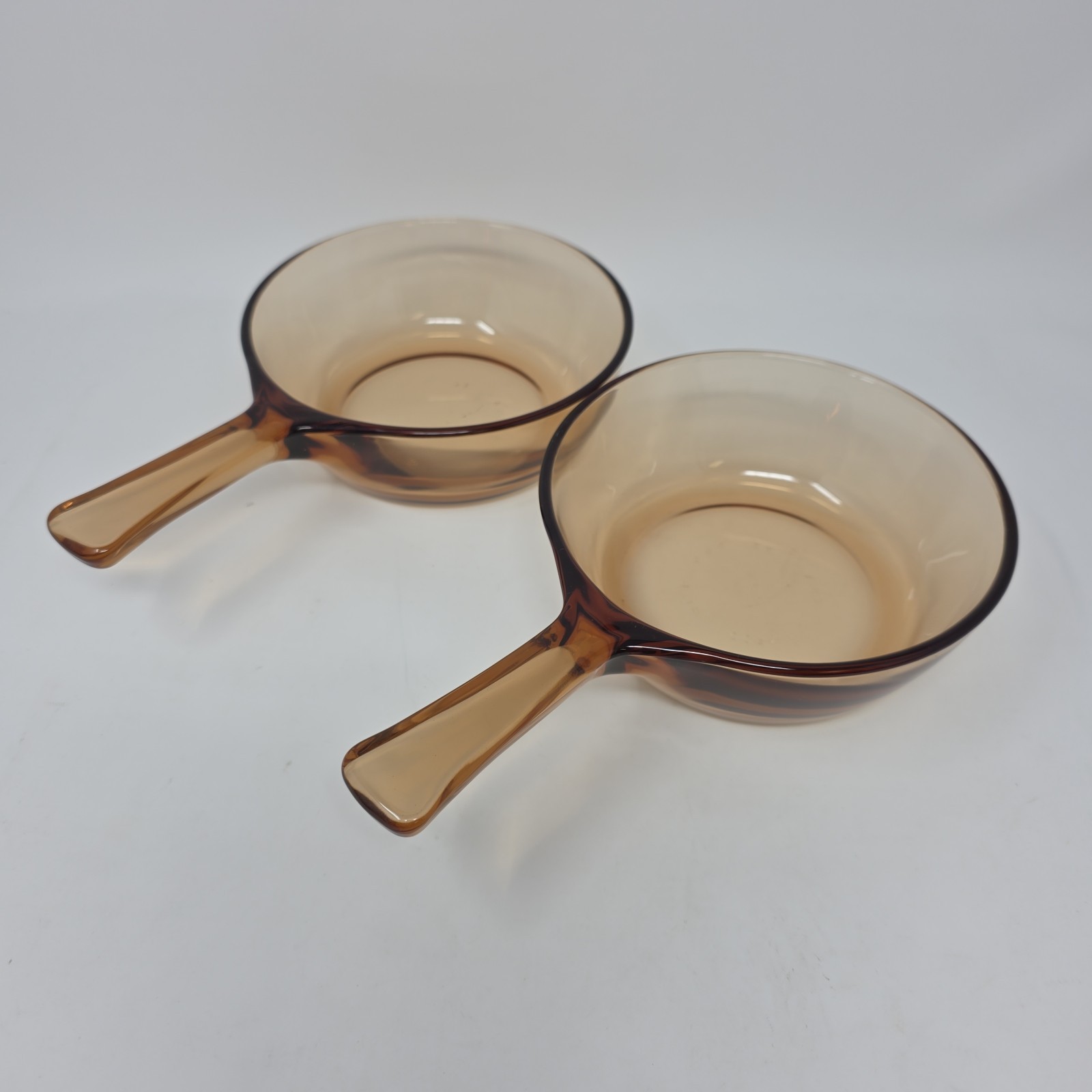 Corning 2 Amber Glass Skillet Sauce Pan 6 inch Small 0.8L Vtg Made in US 81-B