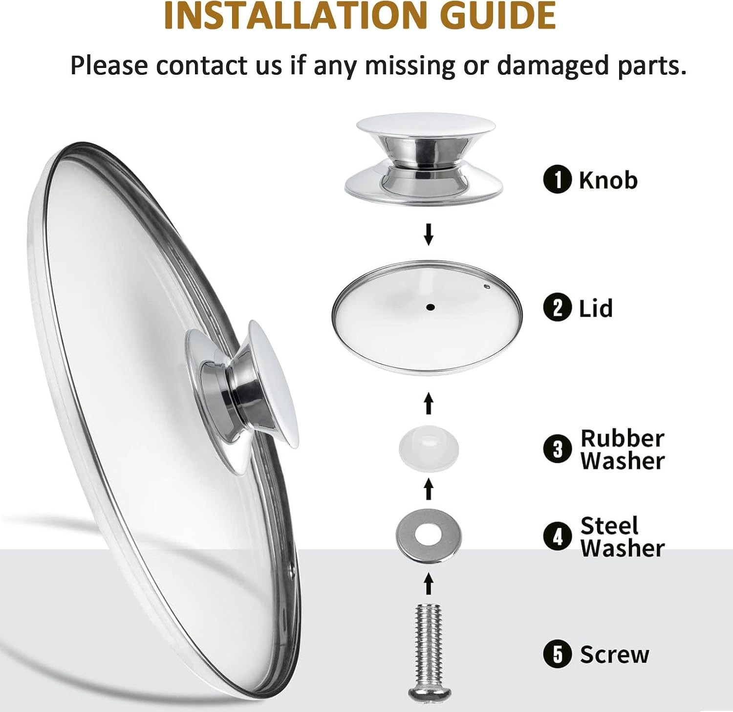 Glass Lids for Pots and Pans, 8, 11, 12, 12.6 Inch Pan Covers for Cookware,