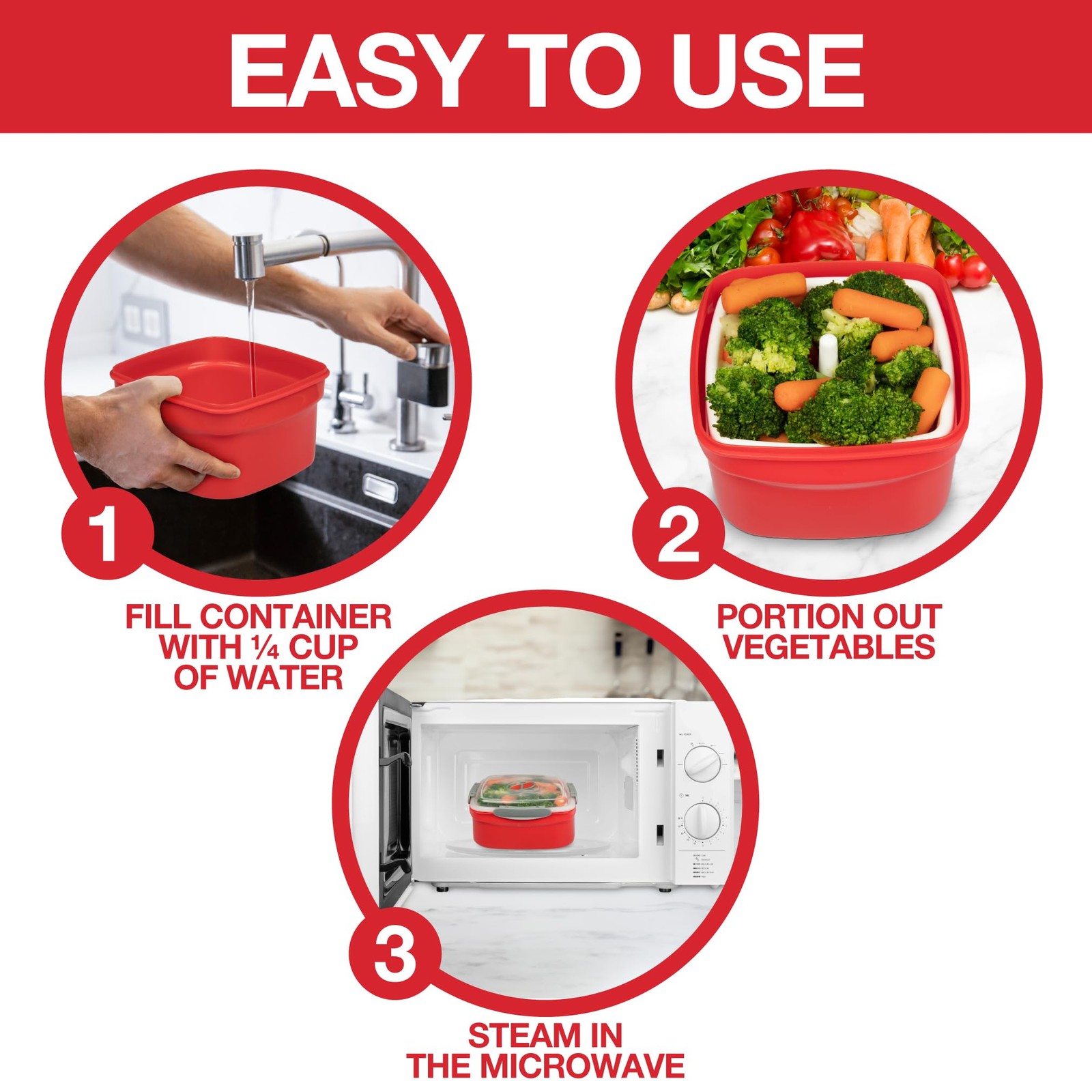 Microwave Food Steamer for Vegetables – 3 PC Microwavable Cooker with Storage…