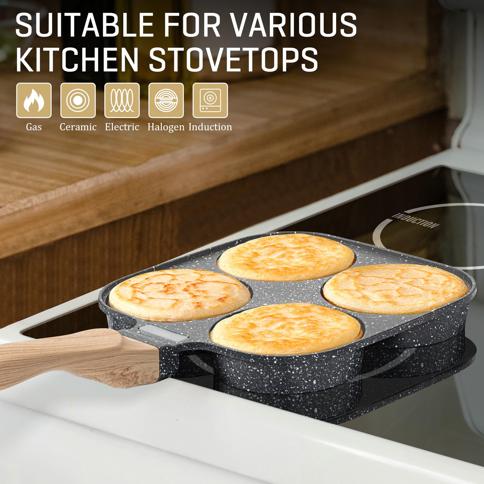 Egg Pan, 4-Cup Egg Frying Pan with Lid, Nonstick Aluminium Alloy Egg Cooker f…