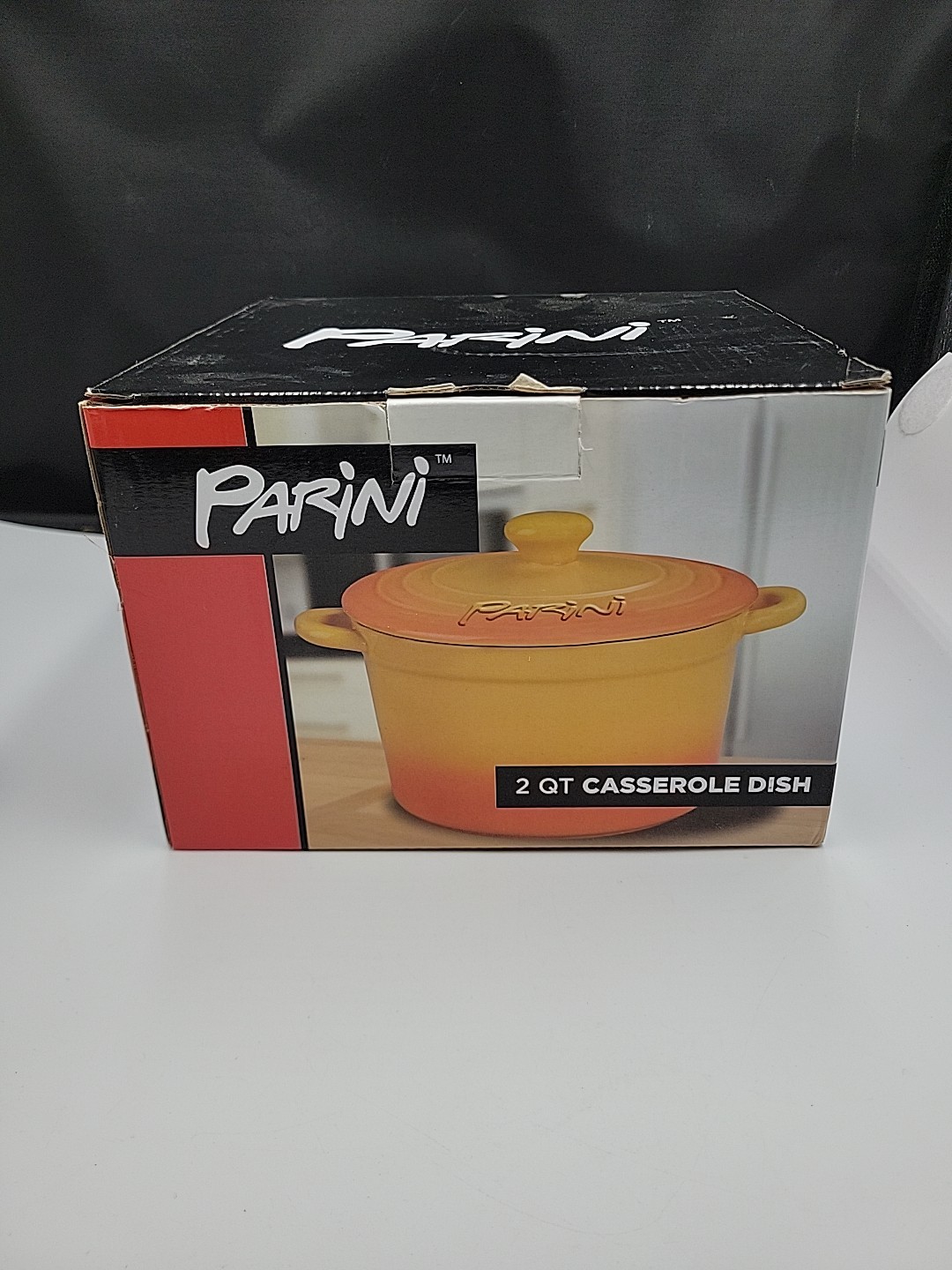 STONEWARE/PARINI 2 Quart Casserole Dish – Yellow/Orange Cookware W/Lid NIB