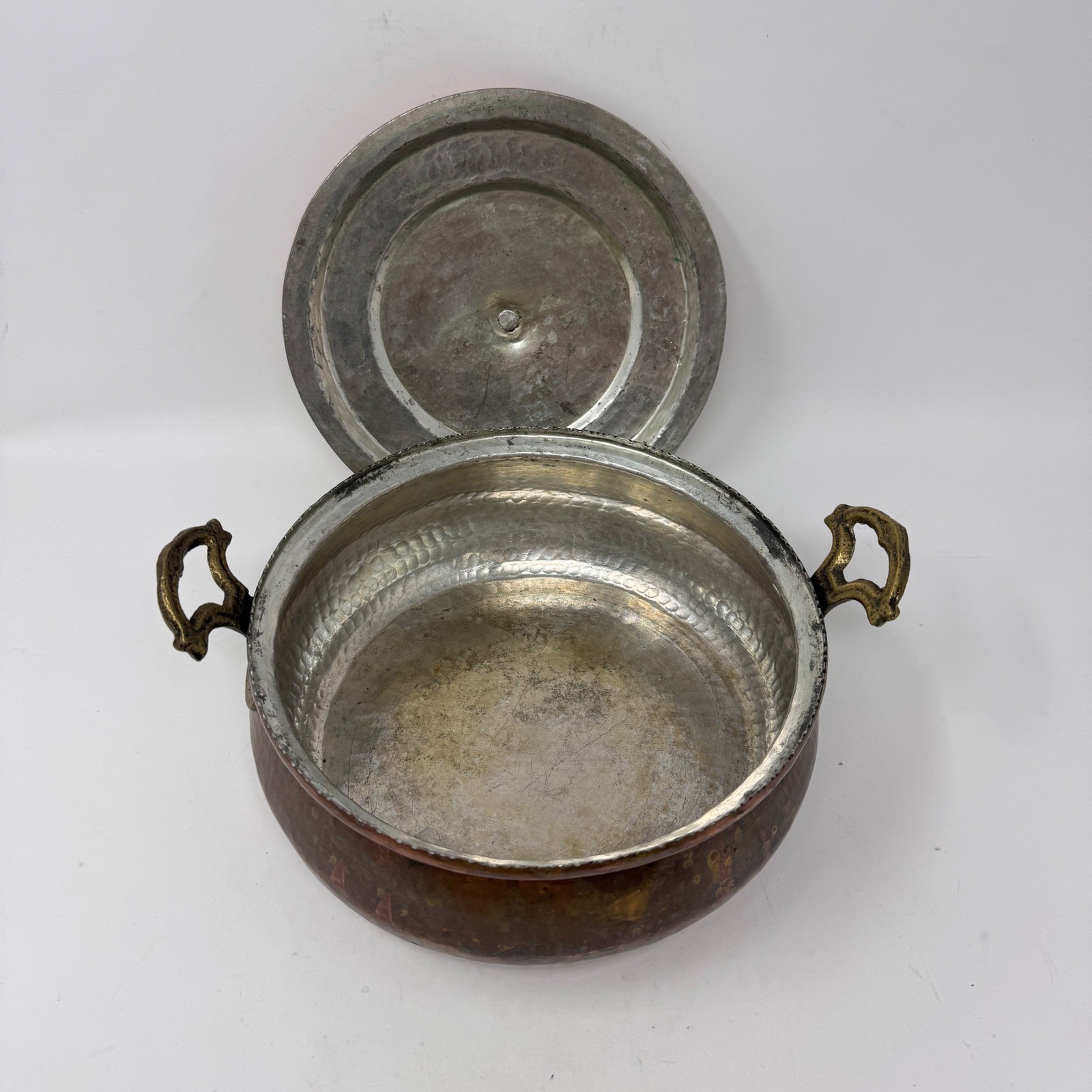 Hand Hammered Copper Pot Lid Tin Lined Brass Handles European Cookware 20cm