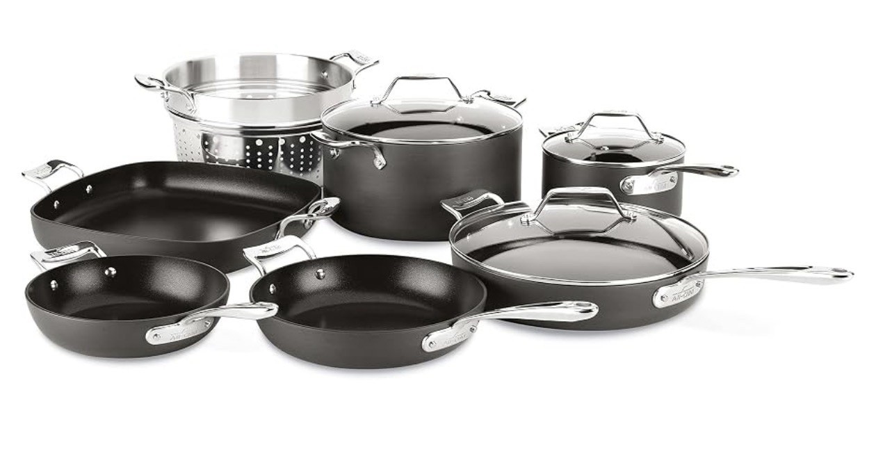 All-Clad Essentials Hard Anodized Nonstick Cookware Set 10 Piece Oven Safe 350F