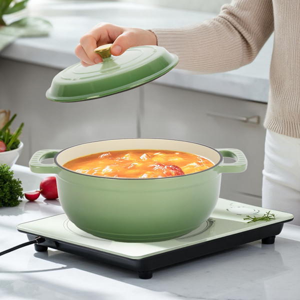 Cast Iron 5QT Cooking Pot Includes Two Silicone Gloves Enamel Pot Green