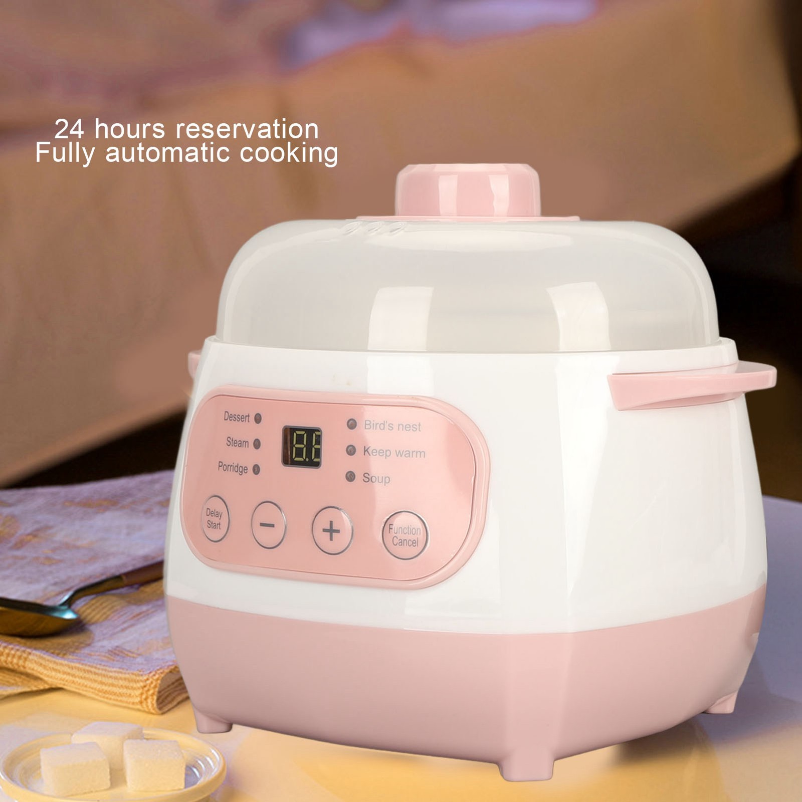 200W 1L Electric Stew Pot with Ceramic Interior Pot Slow Cooker Pot with Lid