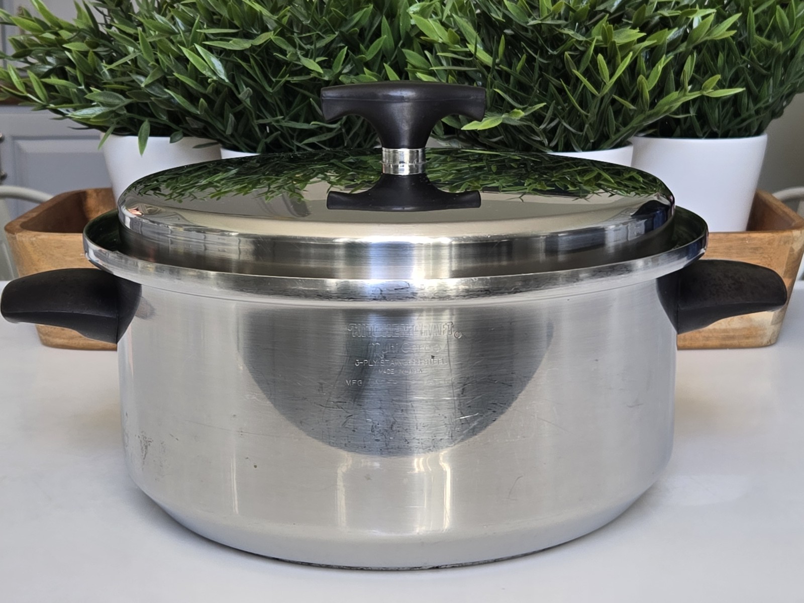 Vtg Kitchen Craft Multi Core 5 Ply Stainless Steel 6QT Stock Pot w/ Lid – USA