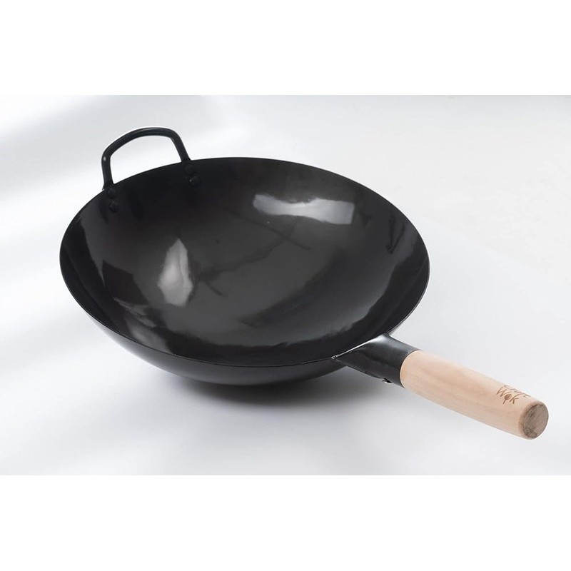 Pre-seasoned 13 Inch Carbon Steel Wok Traditional Round Bottom Stir Fry Pan New