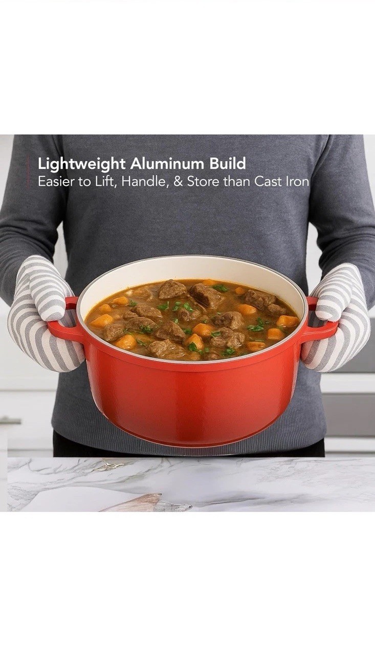 OVENTE Dutch Oven Pot with Lid, 4.6 Quart Aluminum Non-Stick