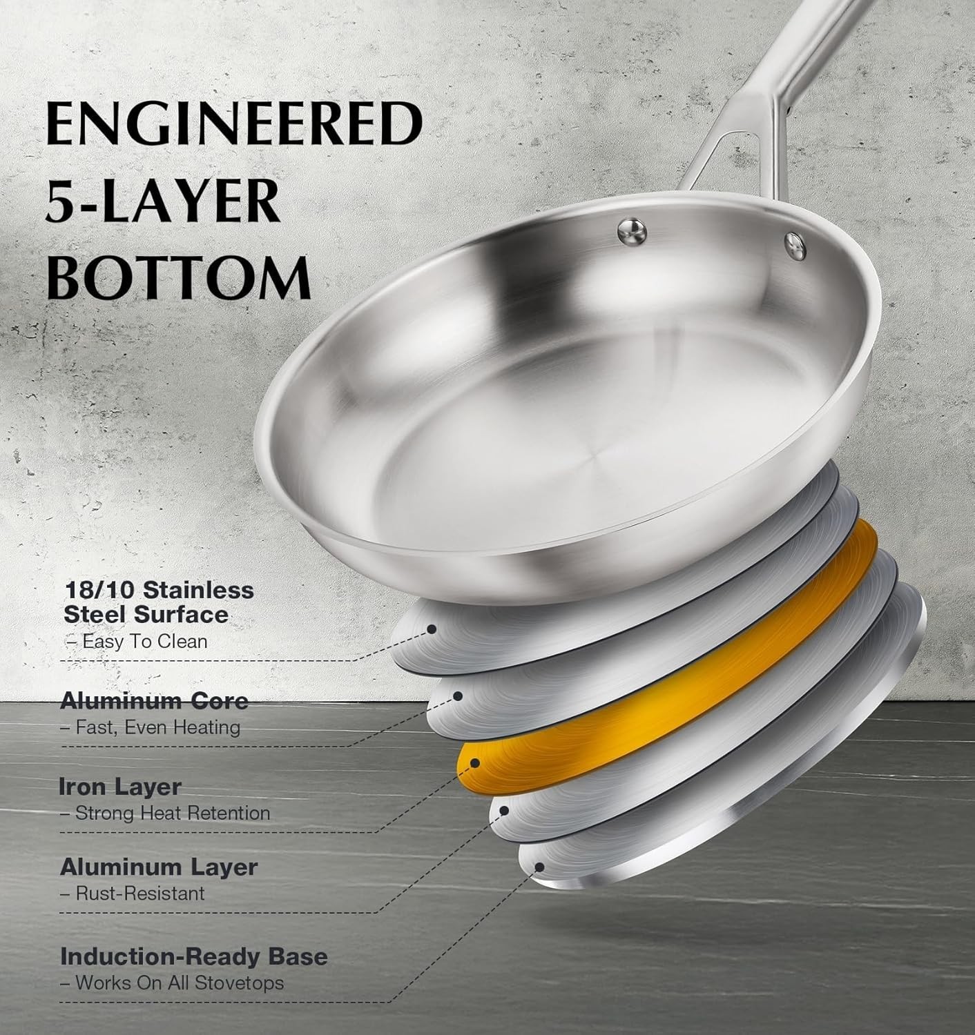 Stainless Steel Cookware Set 17 Piece, Professional 18/10 Stianless Steel Pots a