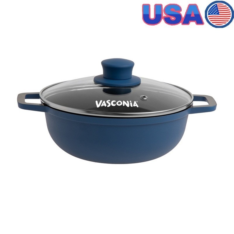 Cast Aluminum Caldero Induction Base Ceramic Coated Glass Lid Easy Clean 2.5qt
