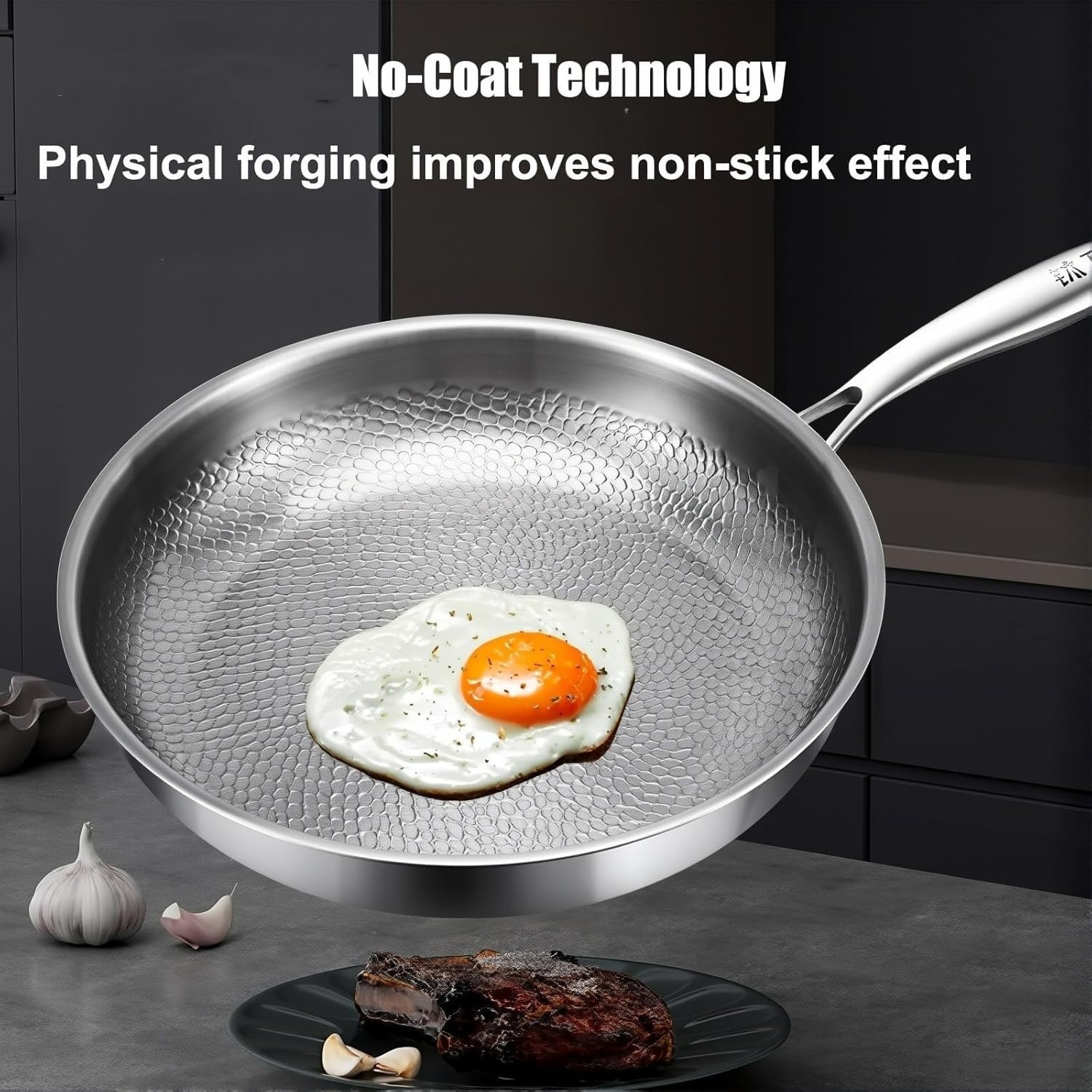 Titanium Hammered 11.02″ Pan with Lid, Multifunctional Ultra-Durable Non Stick