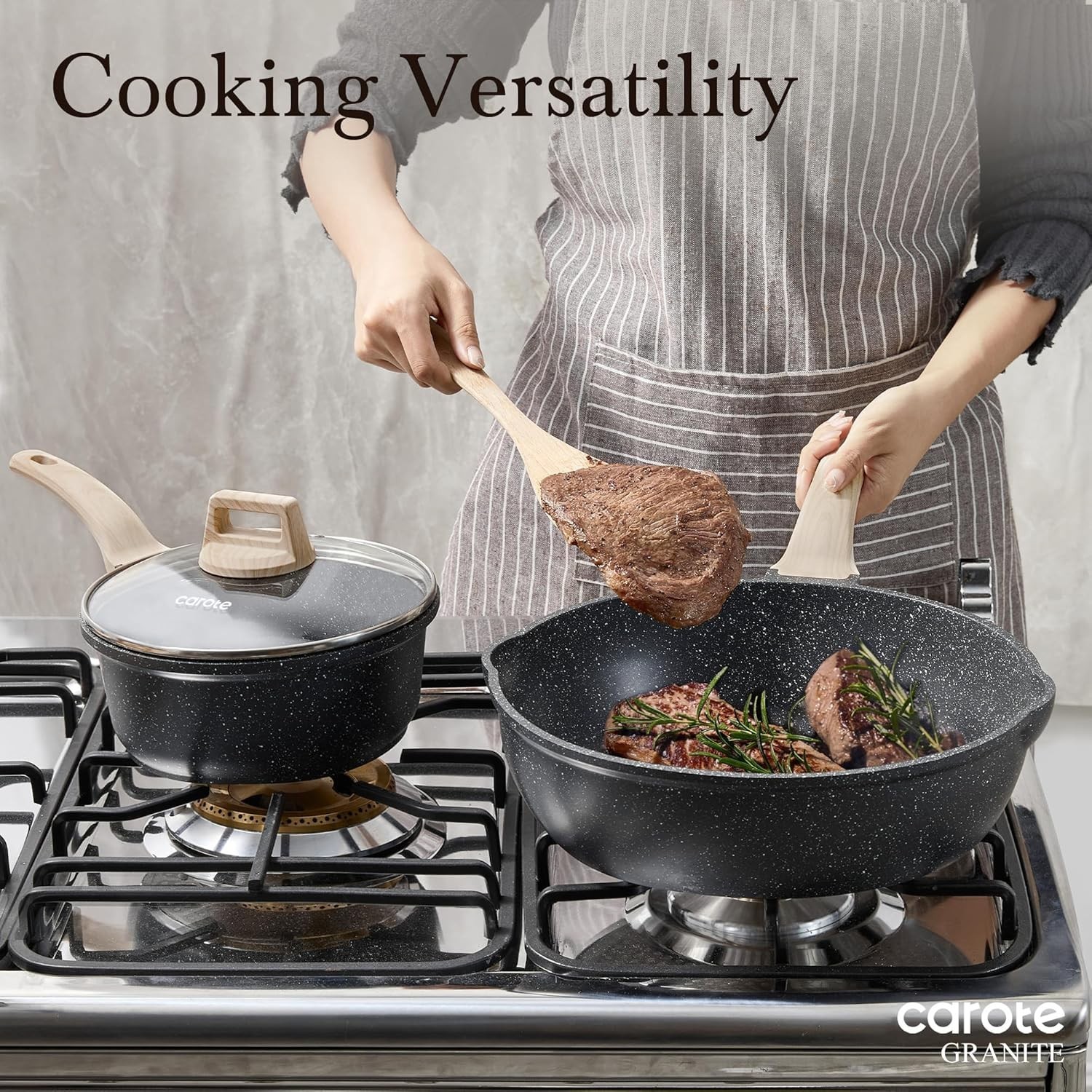 10/12/12.5 Inch Nonstick Deep Frying Pan with Lid, Jumbo Cooker Saute Pan wit…