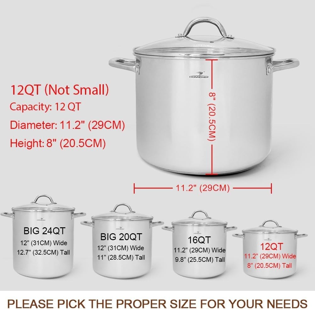 Commercial Grade 12 Quart Stock Pot with Glass Lid – Perfect for Soups & Stocks