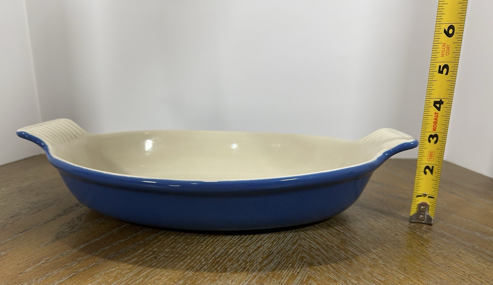 Blue & White Oval Ceramic Casserole Dish 14×8 in, 3 in Tall, Microwaveable