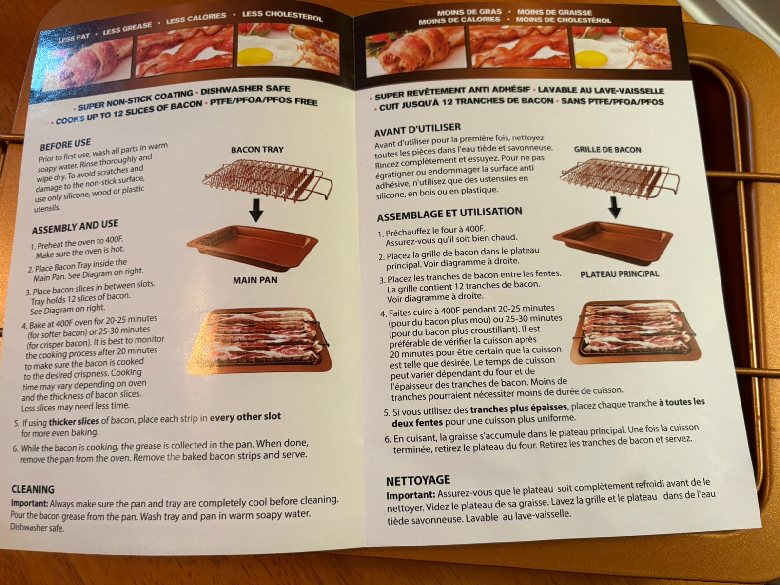 Copper Bacon Bonanza Baking Rack Drip Pan 12 Slice 9 x 13 Crispy