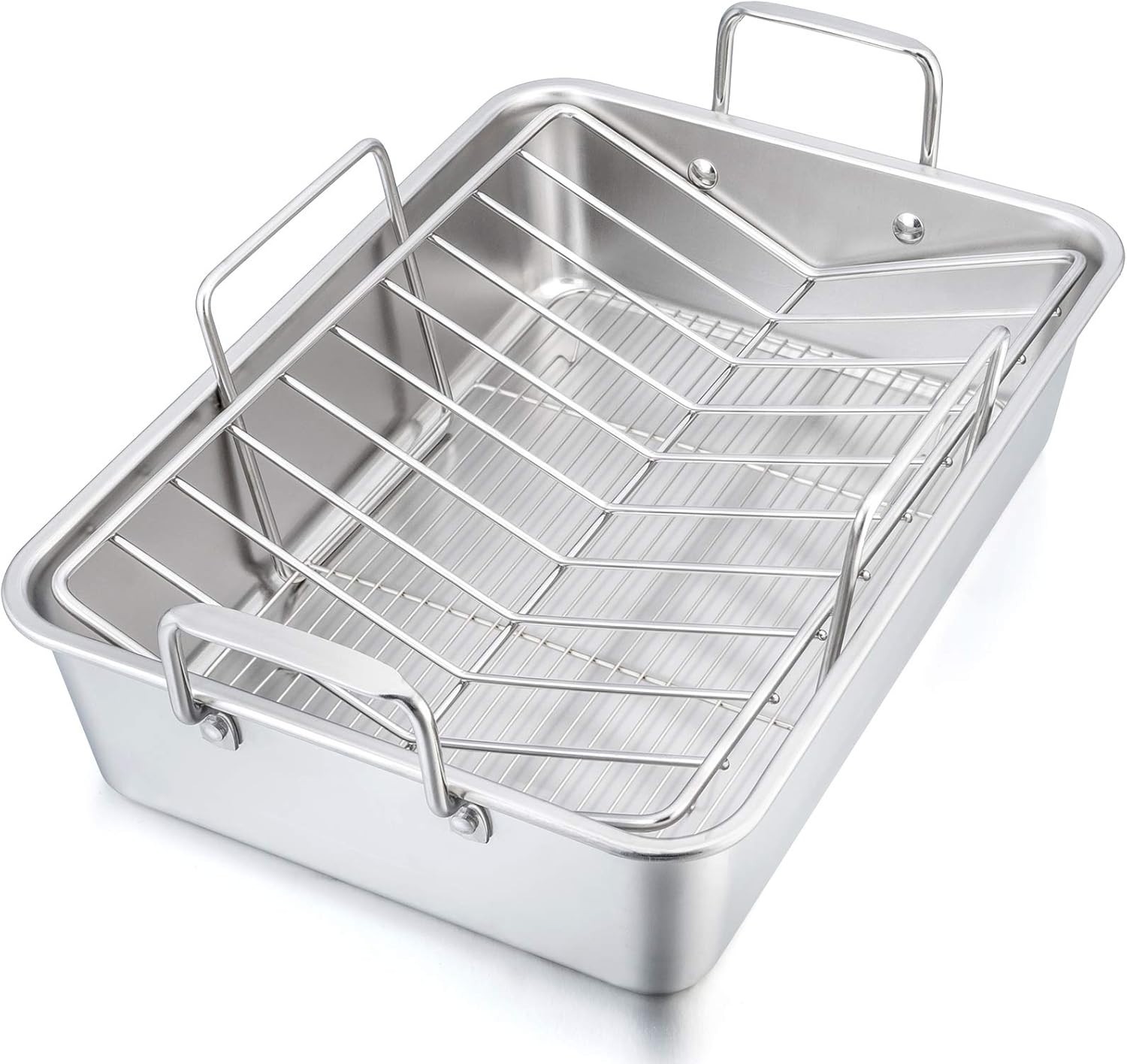 16in Roasting Pan Set Stainless Steel w/ Rack & V-Rack 3 Piece