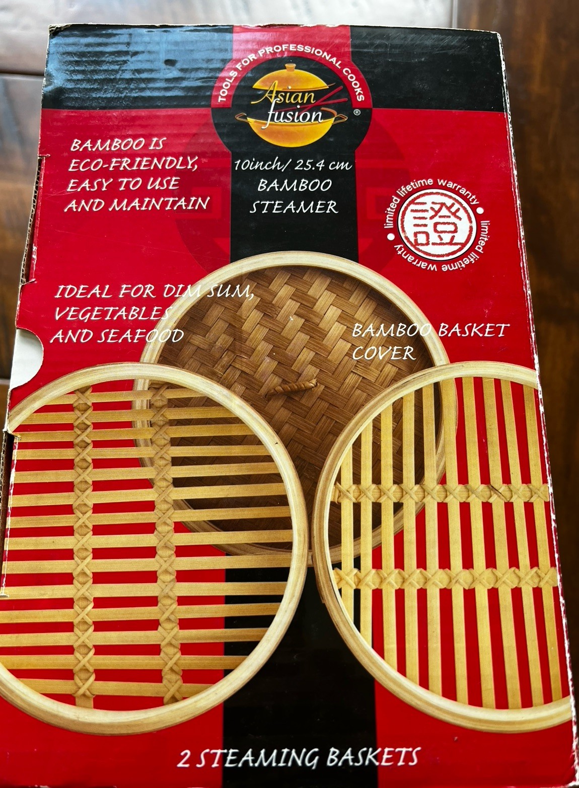 2 Tier Natural Bamboo Asian Steamer Basket 10″ Dumpling Bun Shrimp Crab Steamer
