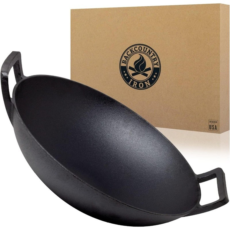 Preseasoned Cast Iron Wok Compatible W/ Gas Electric Induction Cooktops Stir Fry