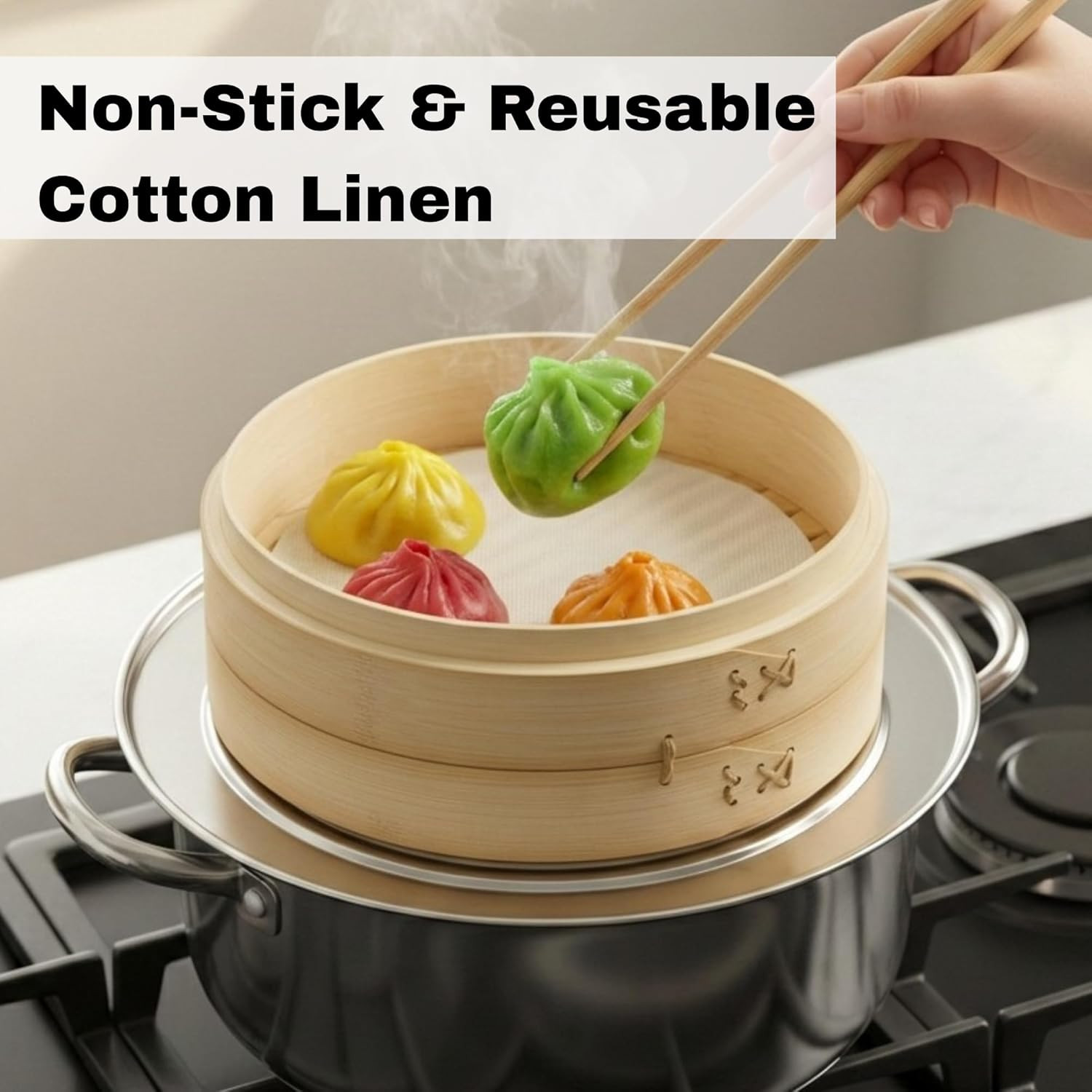 Bamboo Steamer Basket Set – 10 Inch Large Dumpling 2 Tier for Pots – Asian Cooki