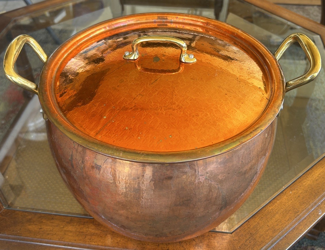Large Ruffoni Hammered Copper Stock Pot, 13.25 Qt, handmade in Italy with lid