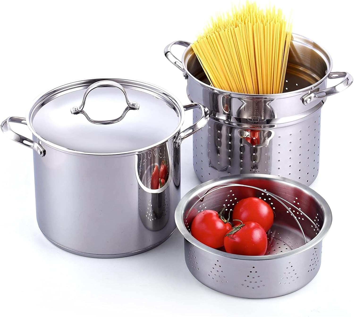 12 Quart Stainless Steel Pasta Pot with Strainer Insert & Lid – 4-Piece Set