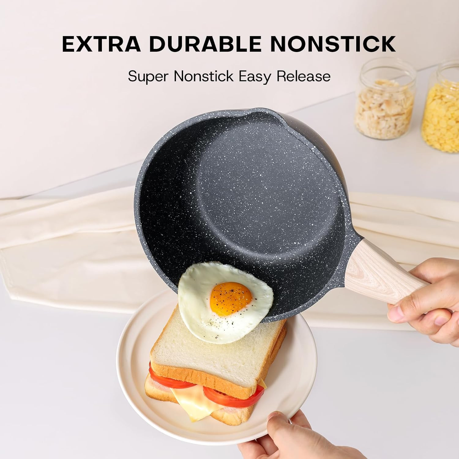 Sauce Pan Set with Lid, 1.5Qt & 2.5 Qt Nonstick Cooking Pots with Pour Spout, Ea