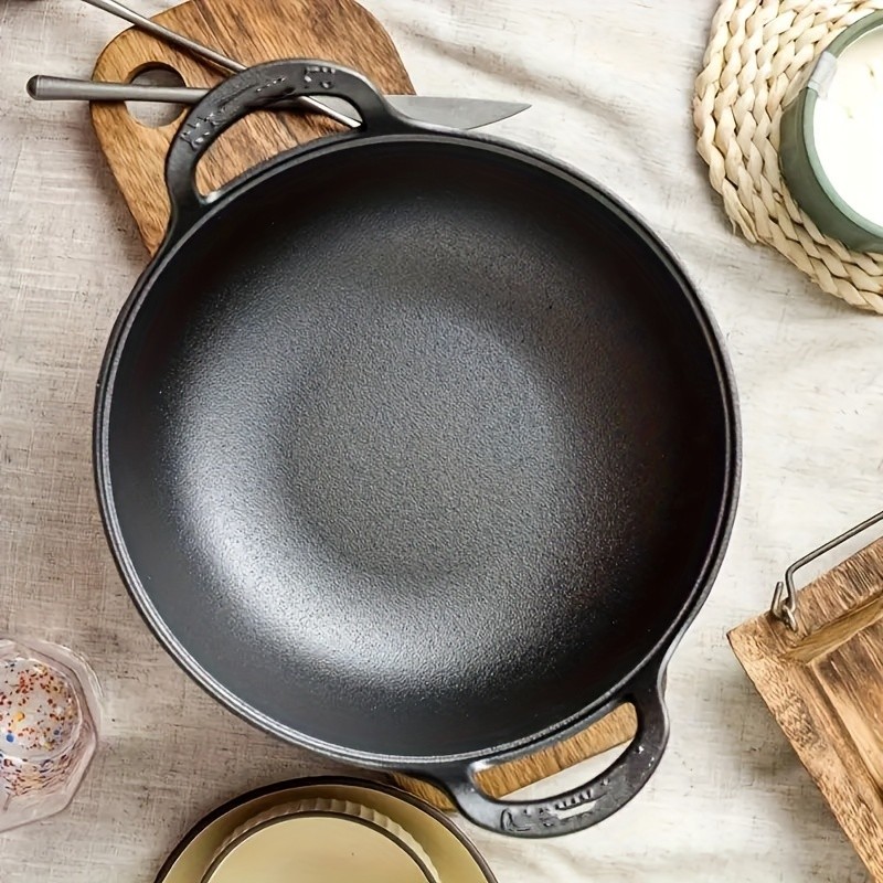 3 Sizes Cast Iron Wok, Heavy-Duty Cast Iron Skillet