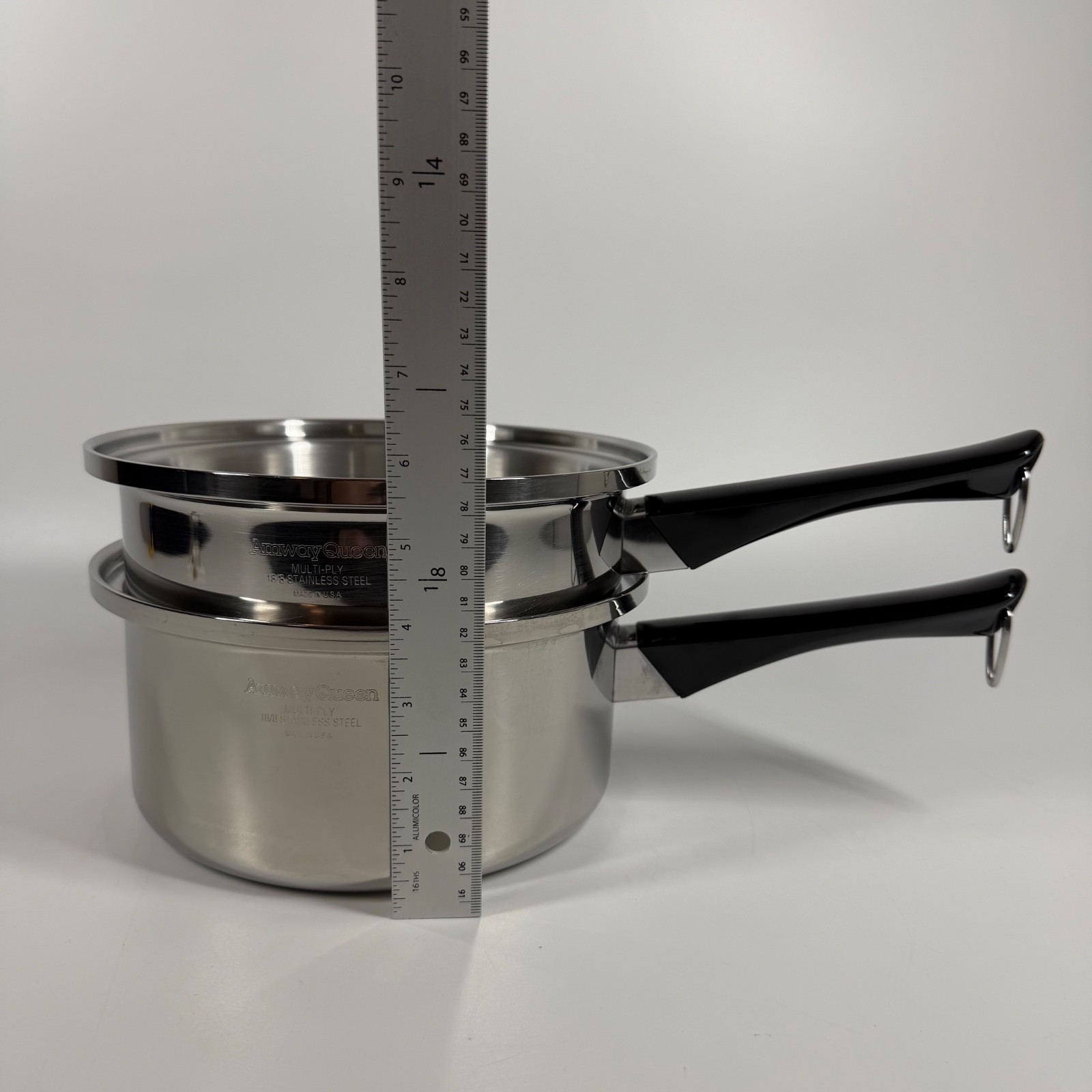 VTG 8” Amway Queen Stainless 1.5 Qt Saute Pan & 2.5 Qt Sauce Pan Set w/ Lid