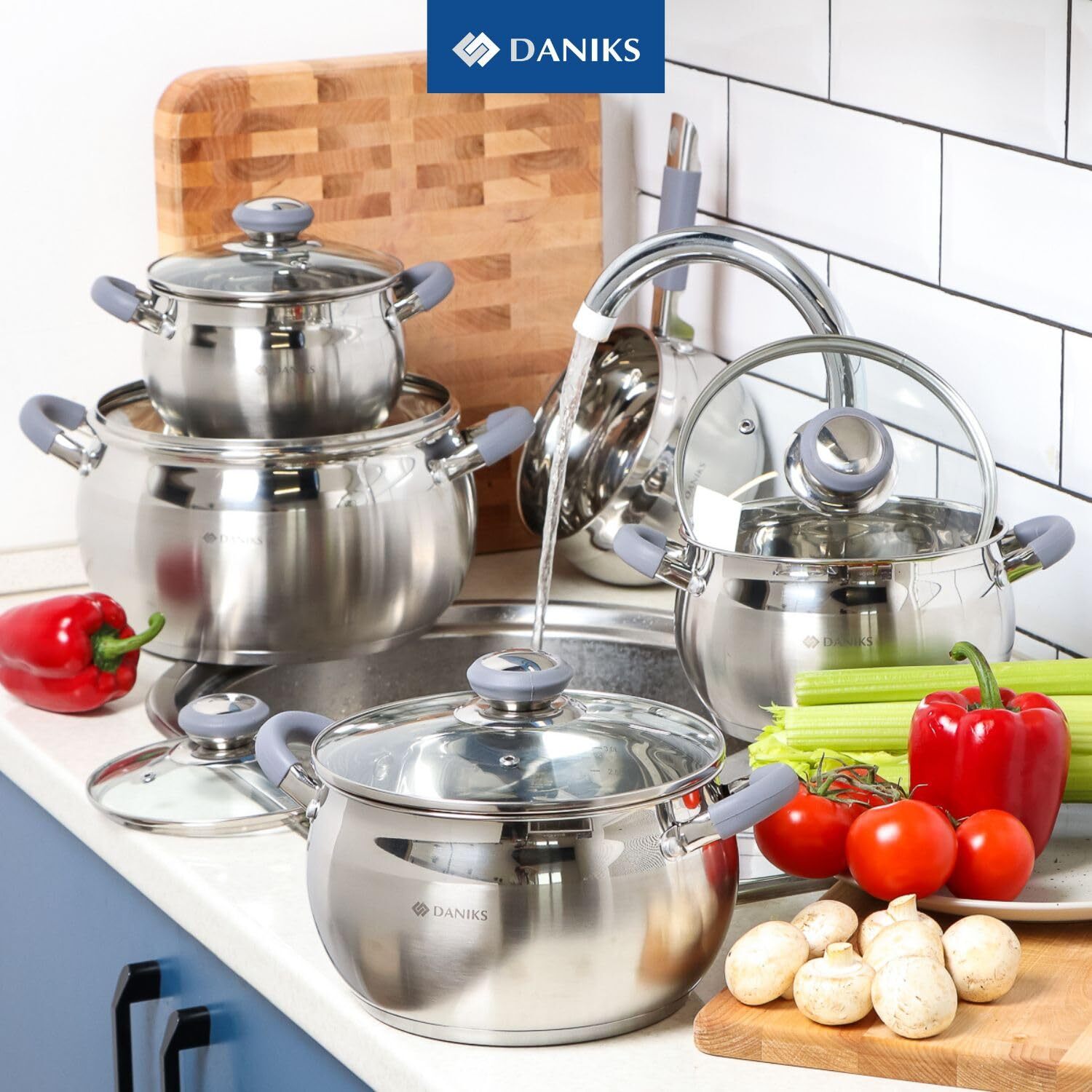 Modern Stainless Steel Stock Pot With Glass Lid “ Induction 2 Quart Dishwasher S