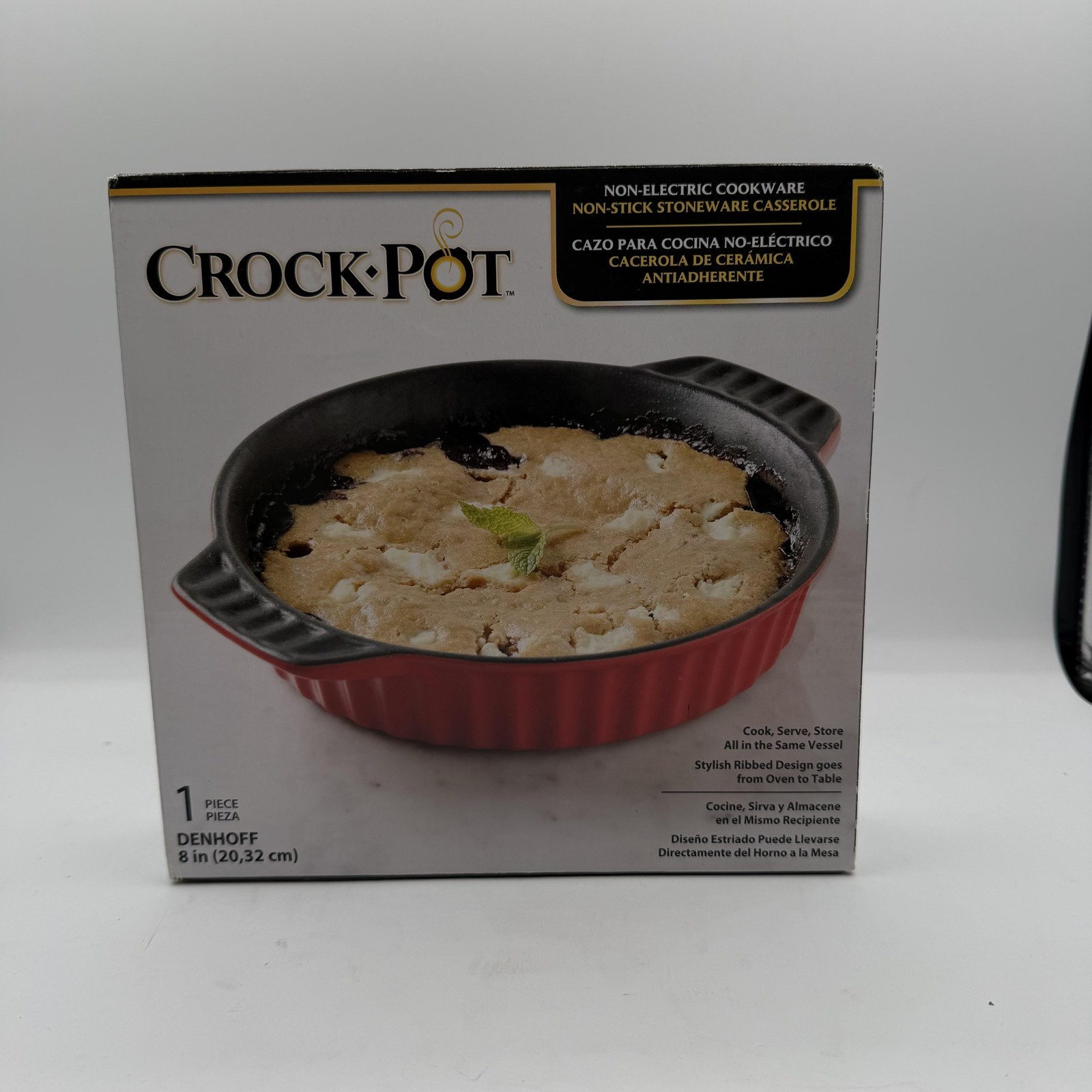 Crock-Pot Denhoff 8” Red Stoneware Casserole Dish Oven Safe Nonstick