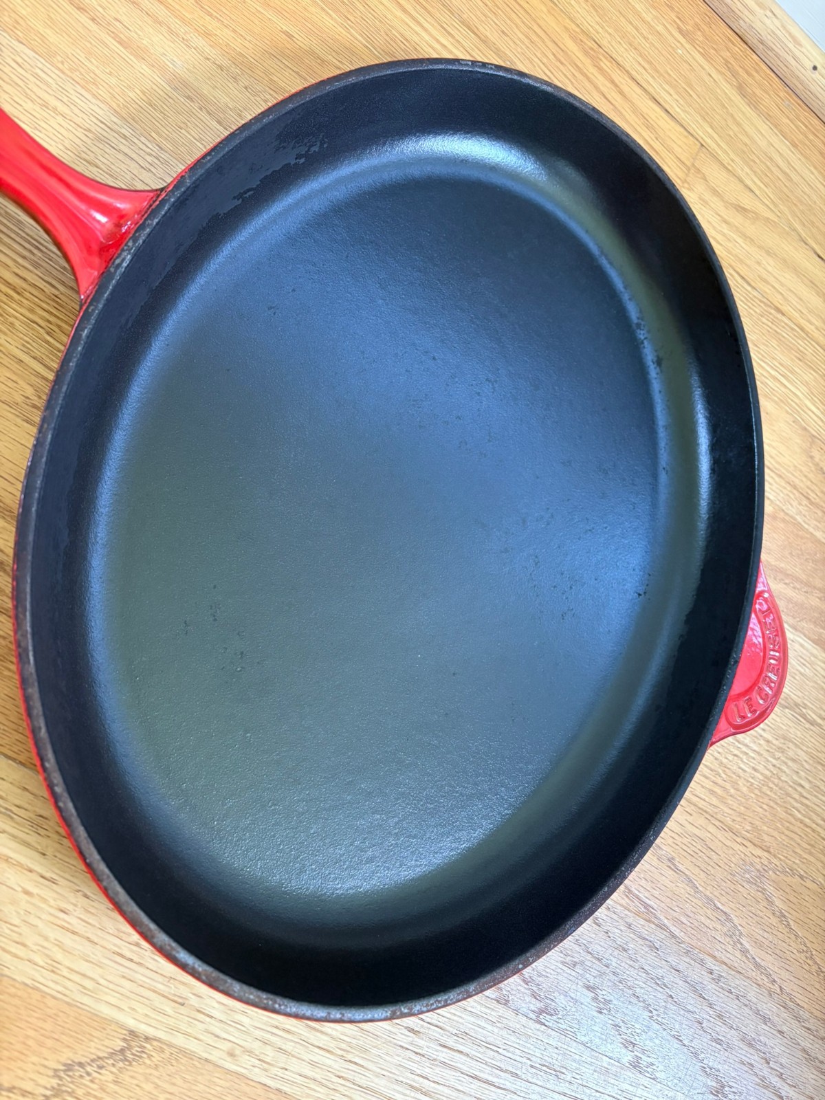 Le Creuset Oval Skillet 40 Red Enamel Cast Iron Pan Large 15.75″ France