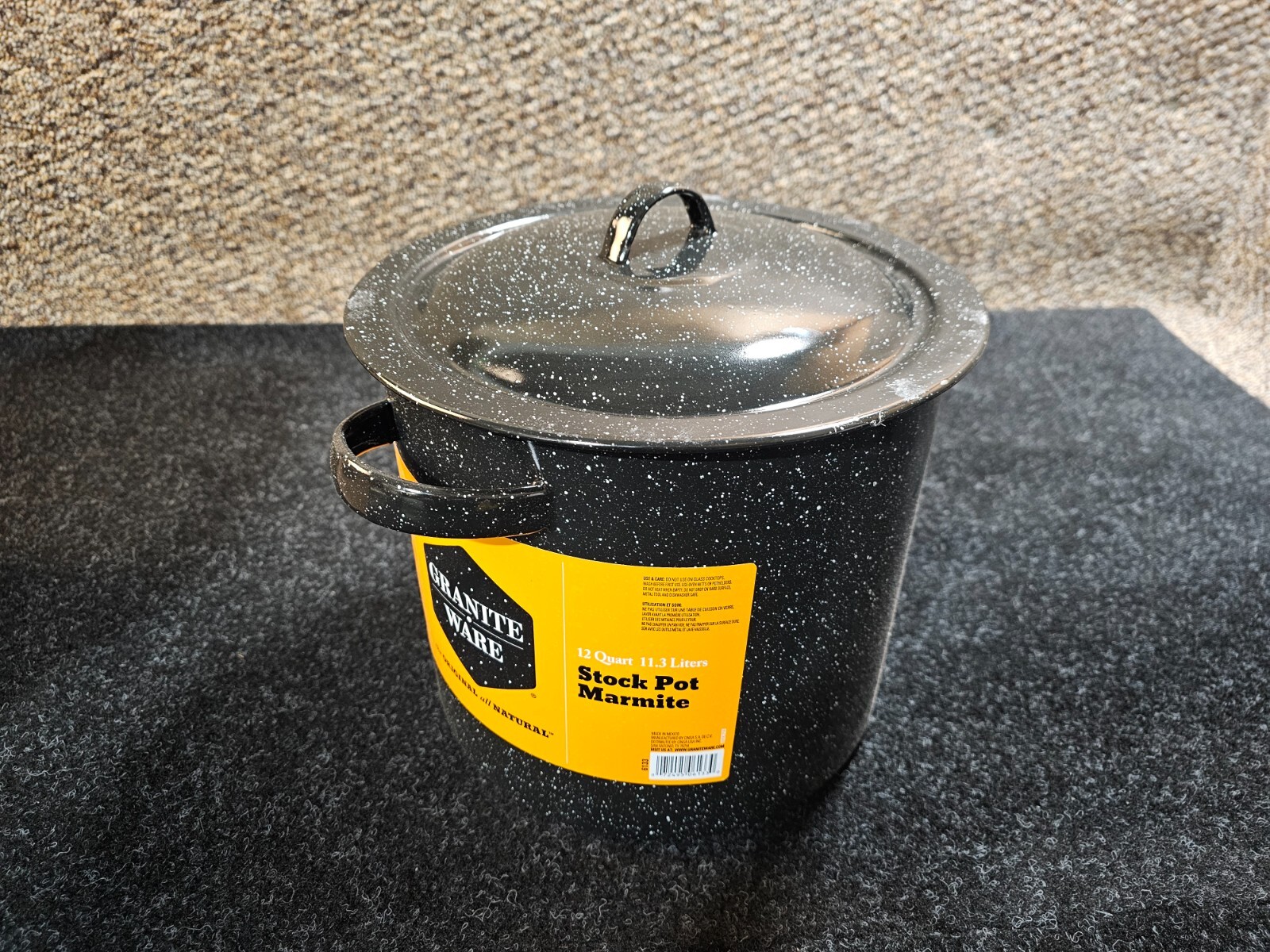(QTY 2) Granite Ware Porcelain Plus Steel Core 12 Qt Stock Pot w/ Lid Black 6133